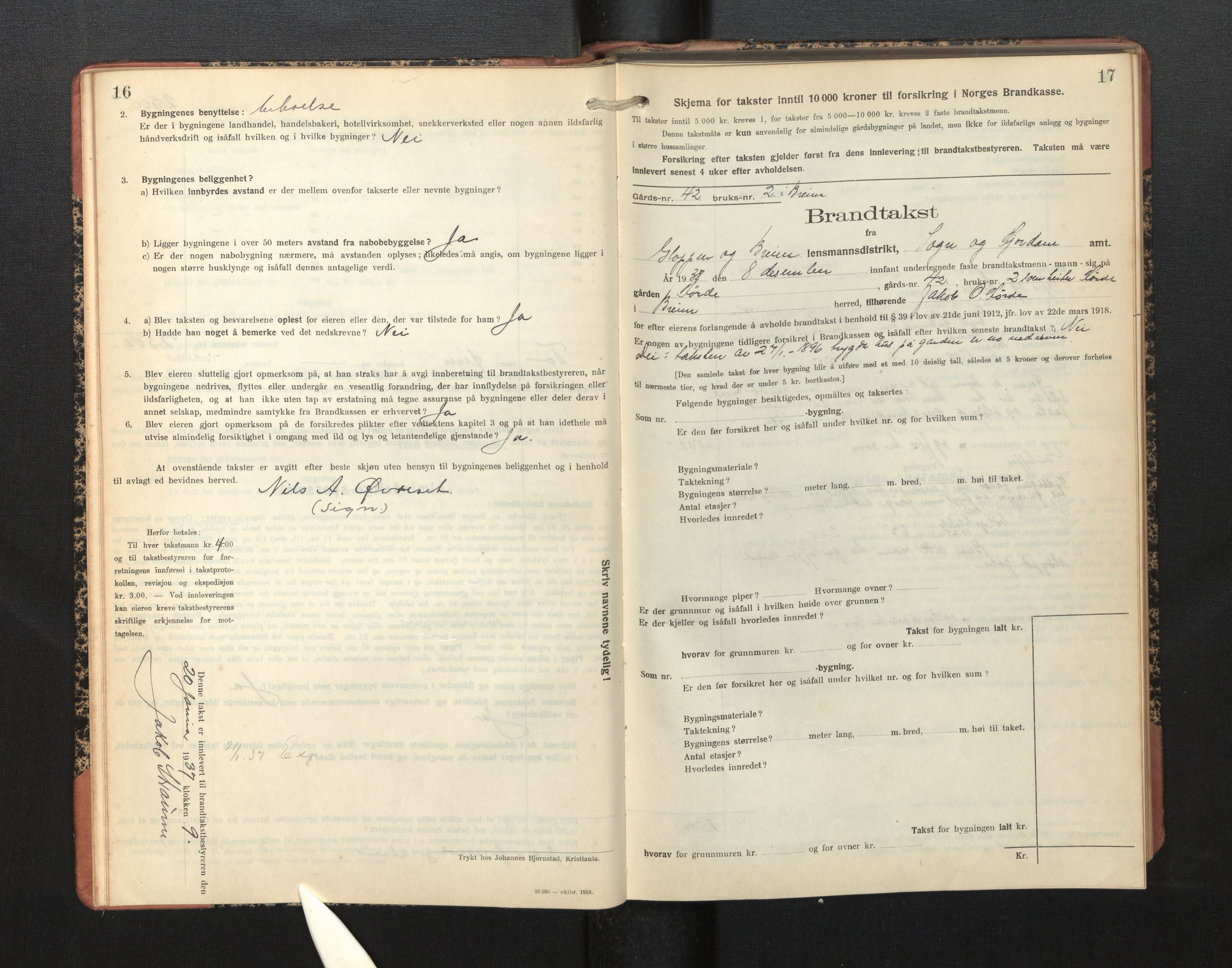 Lensmannen i Gloppen og Breim, SAB/A-27801/0012/L0004: Branntakstprotokoll, skjematakst, 1933-1955, s. 16-17