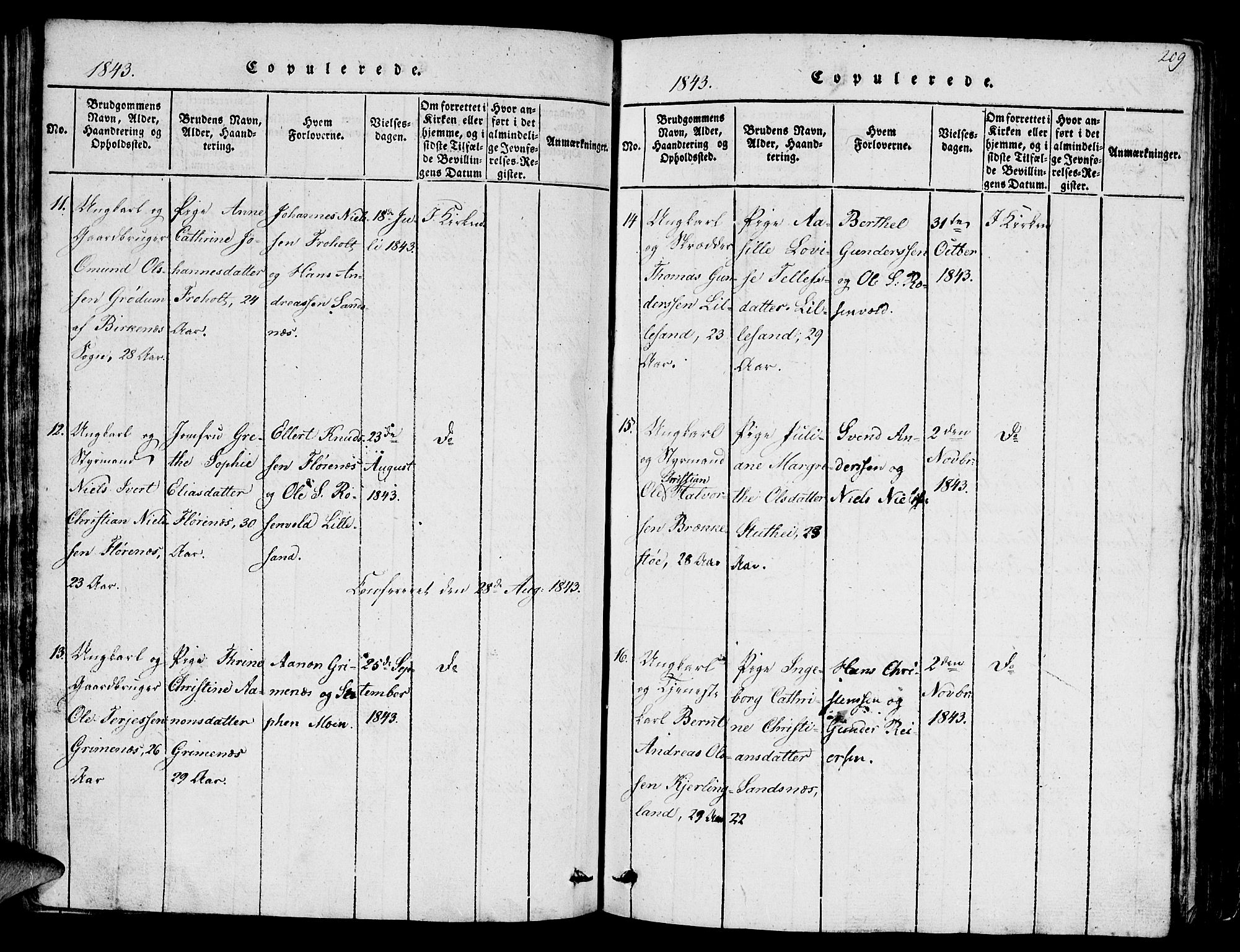 Vestre Moland sokneprestkontor, SAK/1111-0046/F/Fb/Fbb/L0001: Klokkerbok nr. B 1, 1816-1851, s. 209