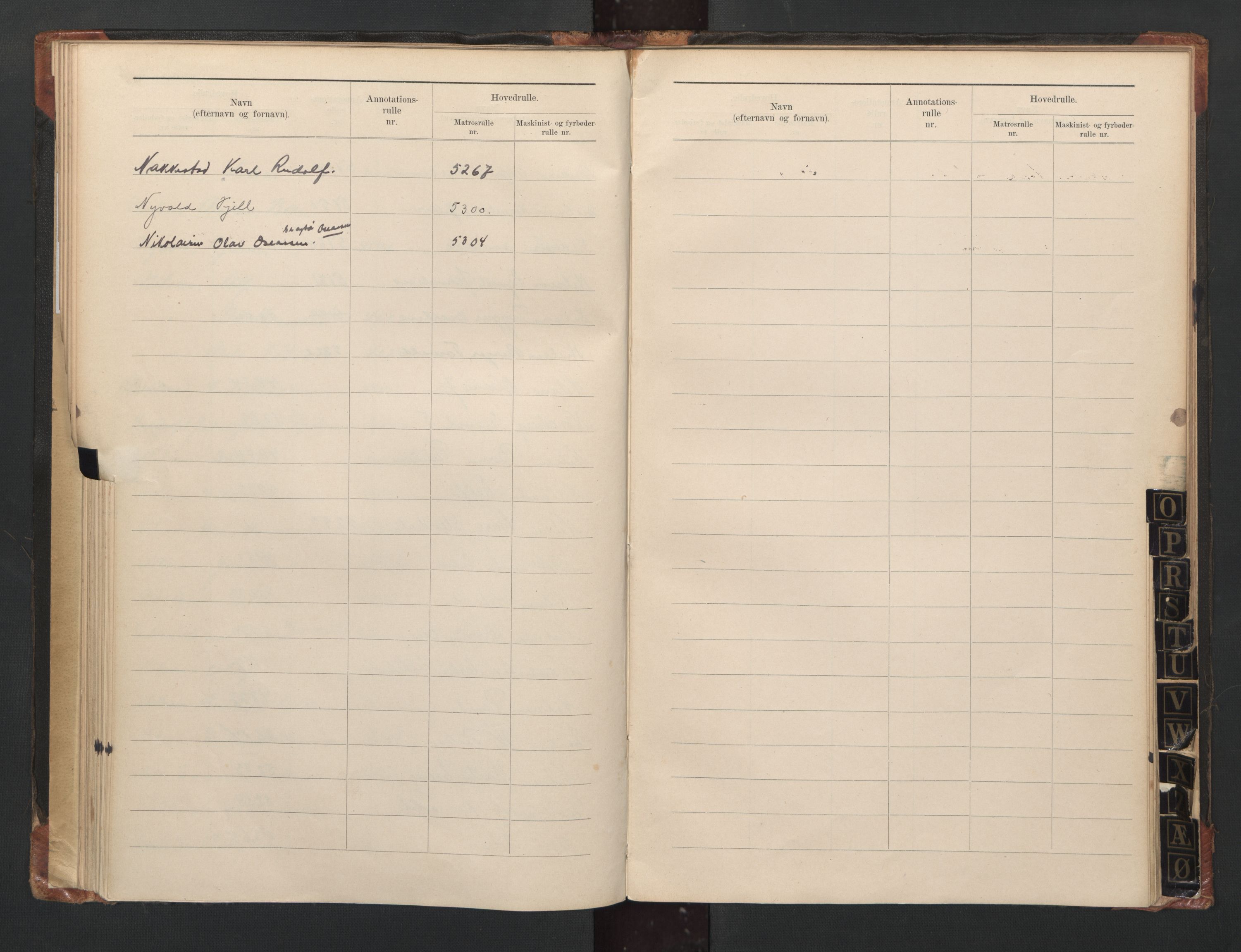 Farsund mønstringskrets, AV/SAK-2031-0017/F/Fb/L0023: Register til annotasjonsrulle nr 4407-5293 og hovedrulle nr 4512-5311 etternavn, Z-15, 1890-1948, s. 31