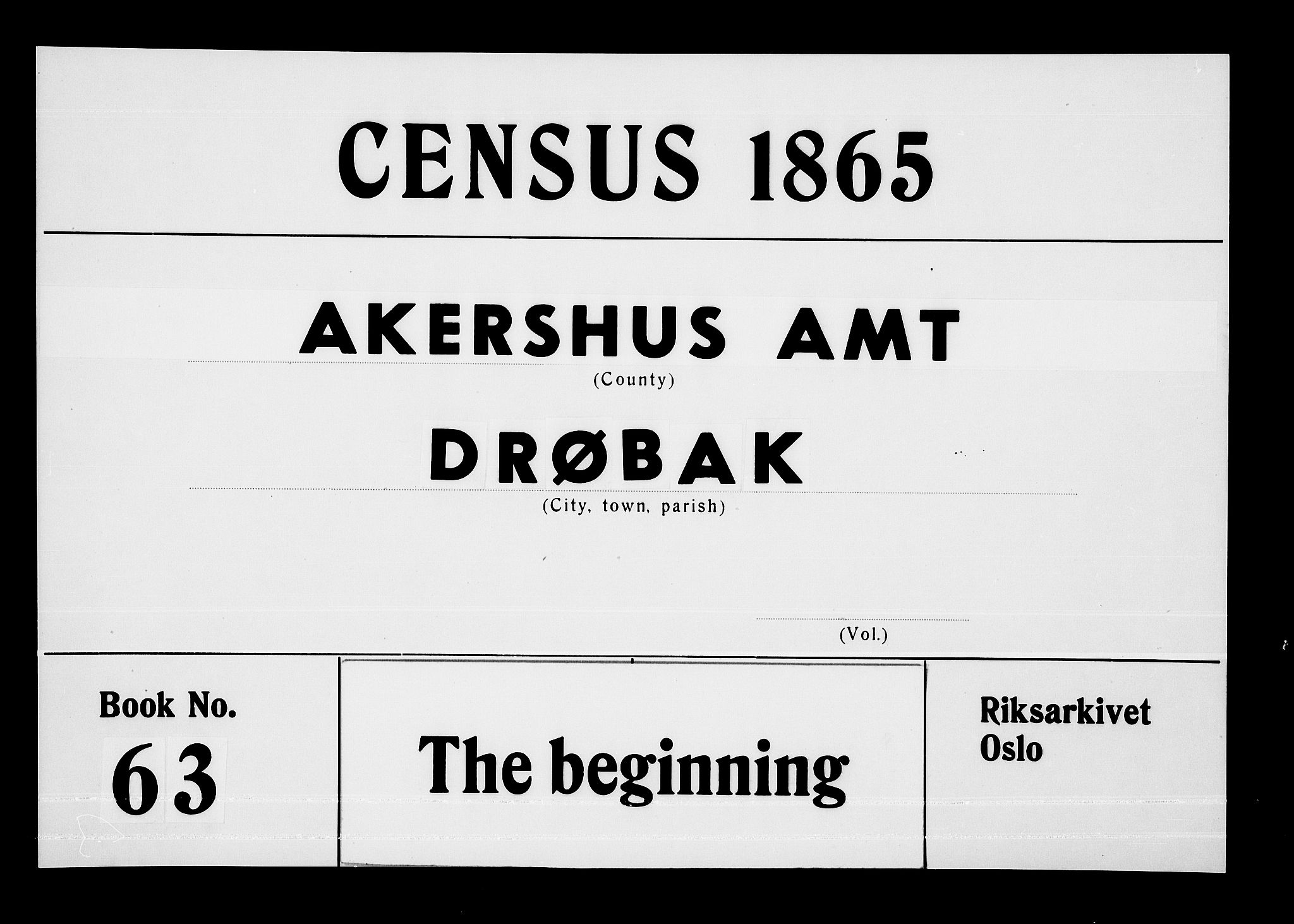 RA, Folketelling 1865 for 0203B Drøbak prestegjeld, Drøbak kjøpstad, 1865, s. 1