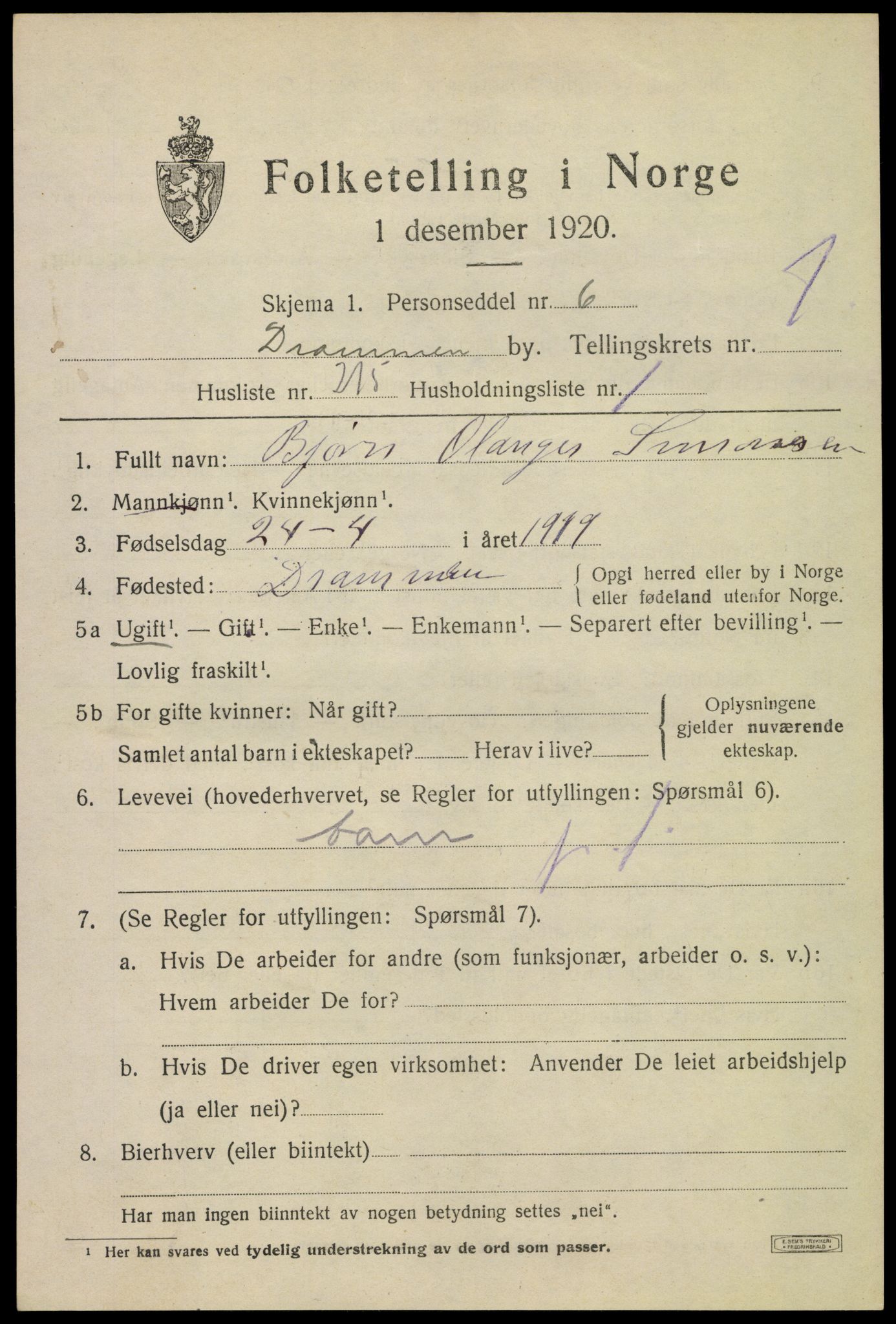 SAKO, Folketelling 1920 for 0602 Drammen kjøpstad, 1920, s. 23115