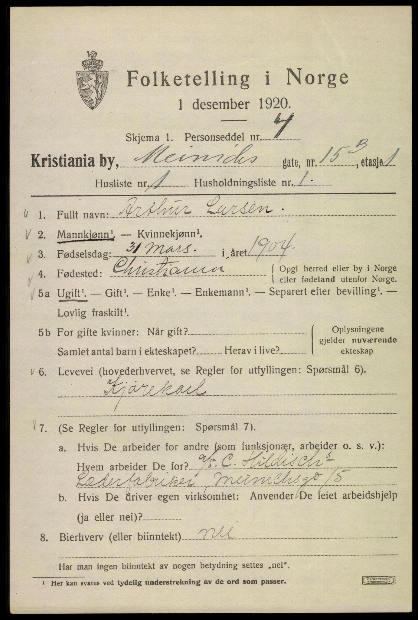 SAO, Folketelling 1920 for 0301 Kristiania kjøpstad, 1920, s. 393781