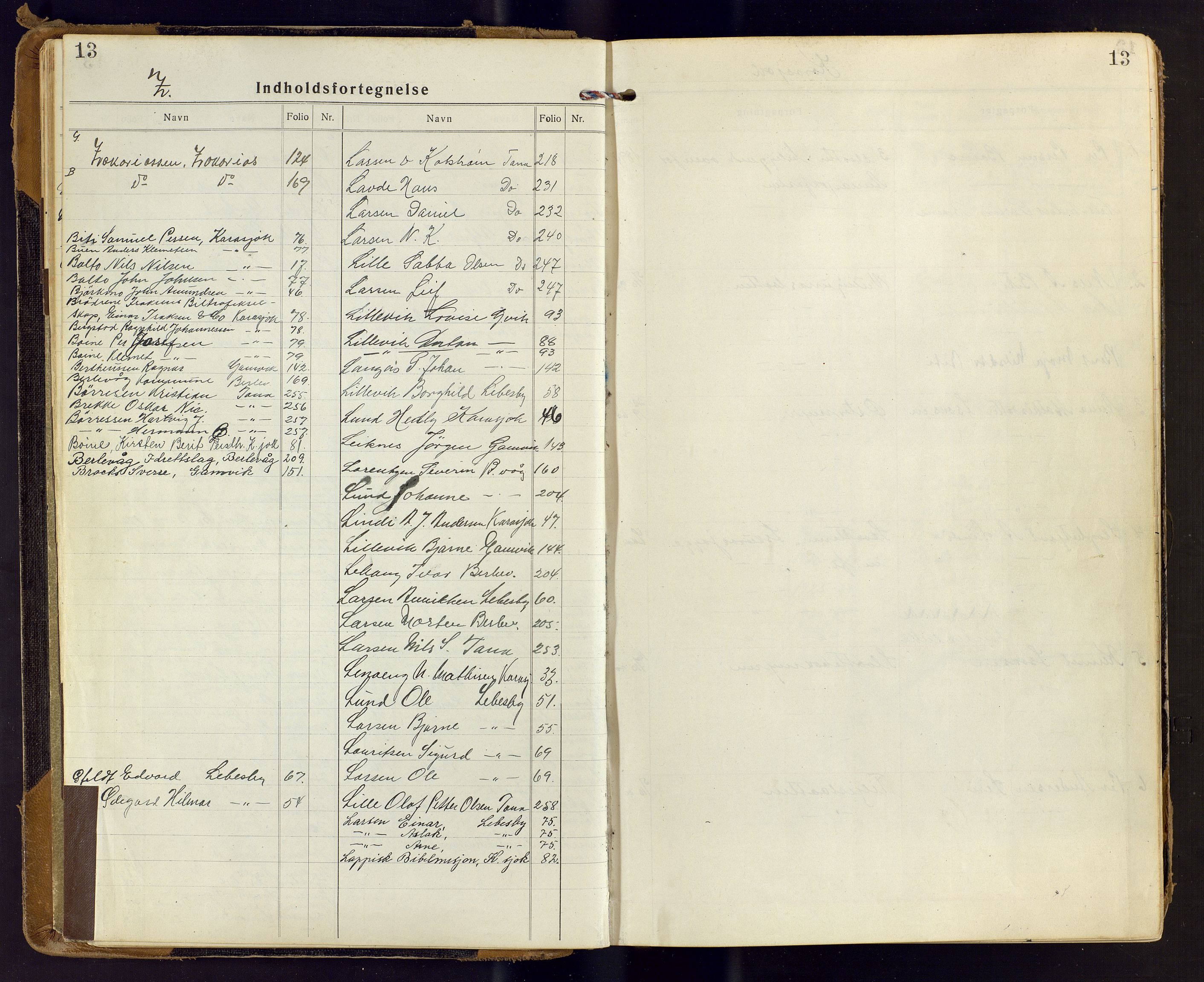 Finnmark jordsalgskommisjon/jordsalgskontor og Statskog SF Finnmark jordsalgskontor, AV/SATØ-S-1443/J/Ja/L0006: Forpaktningsbok for Finnmark II, 1916-1947, s. 13