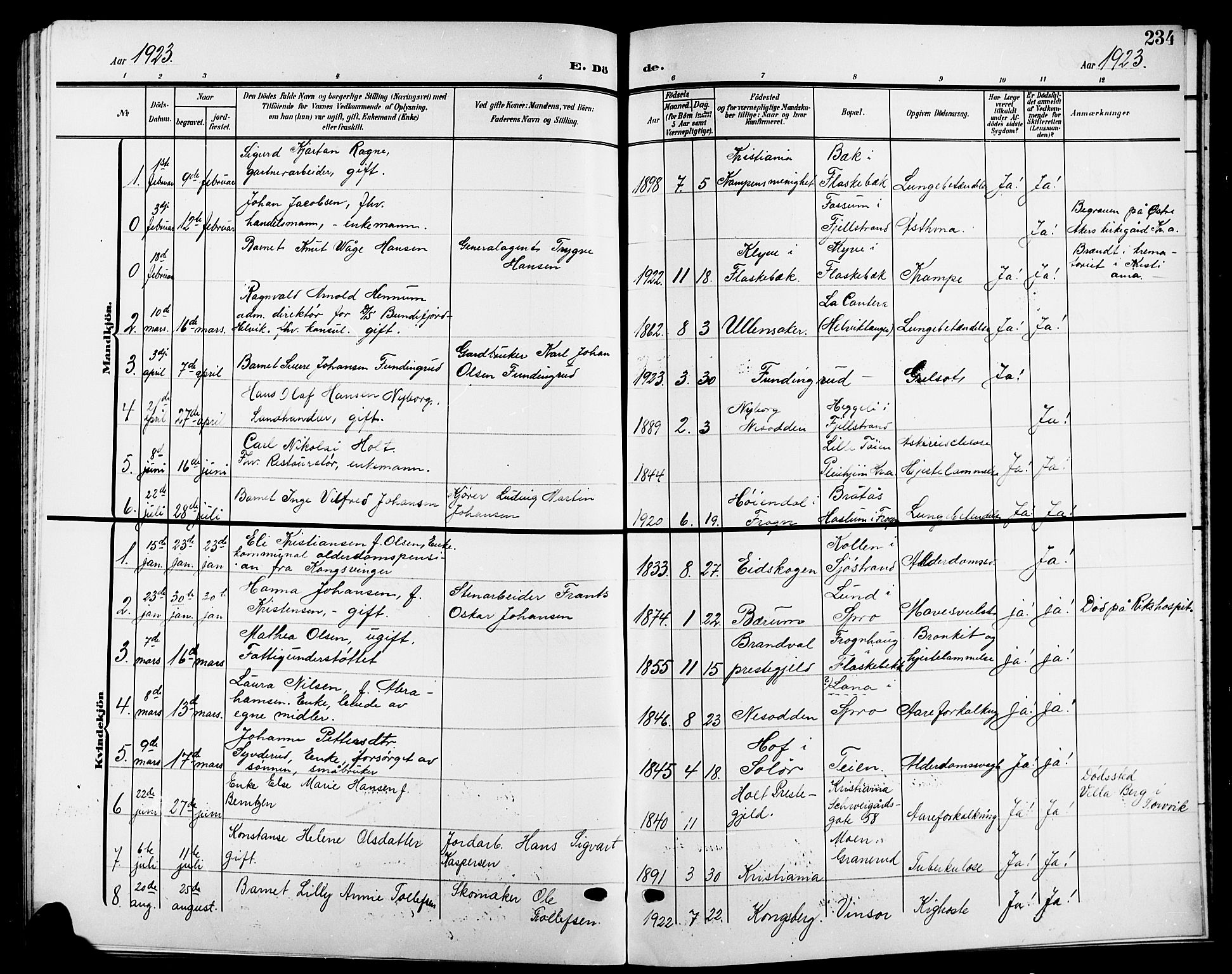 Nesodden prestekontor Kirkebøker, AV/SAO-A-10013/G/Ga/L0002: Klokkerbok nr. I 2, 1905-1924, s. 234