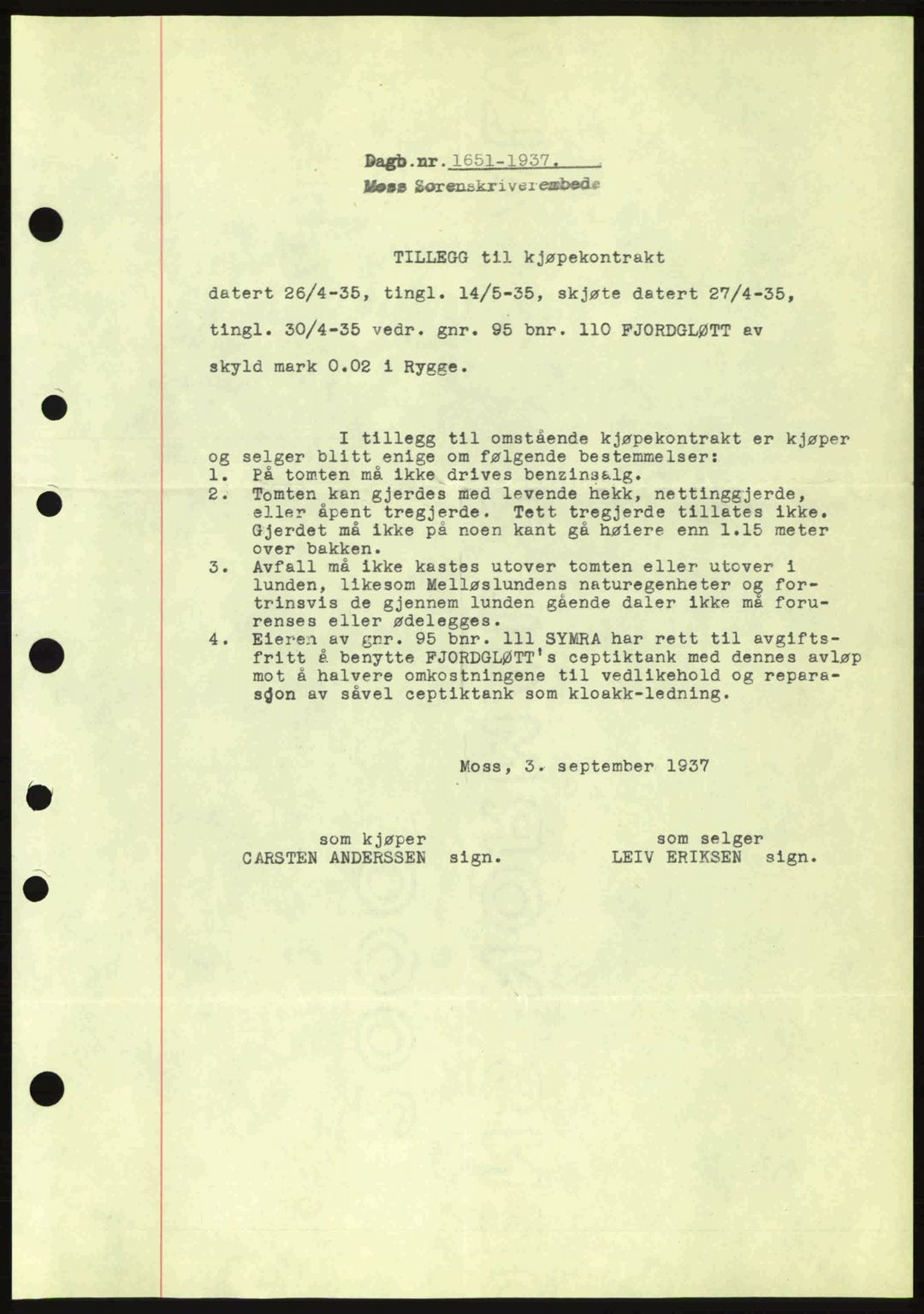 Moss sorenskriveri, SAO/A-10168: Pantebok nr. B4, 1937-1938, Dagboknr: 1651/1937