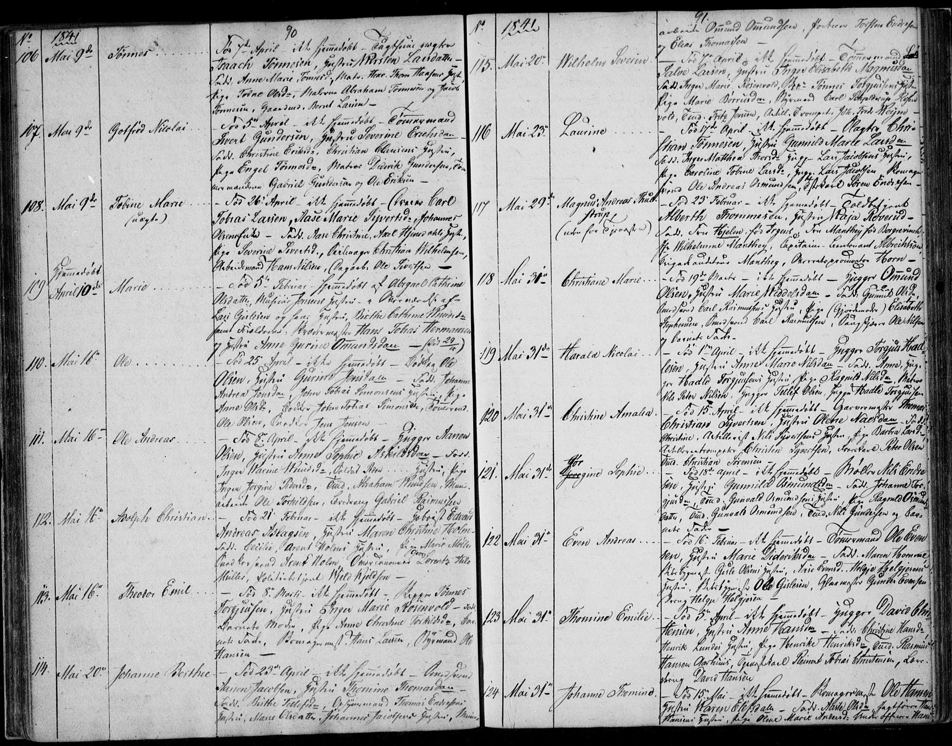 Kristiansand domprosti, AV/SAK-1112-0006/F/Fb/L0009: Klokkerbok nr. B 9, 1838-1843, s. 90-91