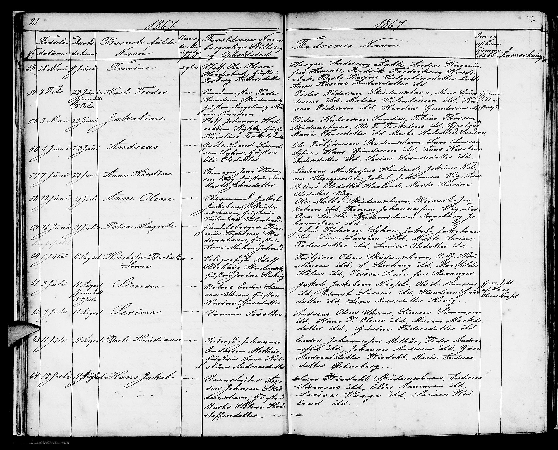 Skudenes sokneprestkontor, AV/SAST-A -101849/H/Ha/Hab/L0004: Klokkerbok nr. B 4, 1865-1884, s. 21