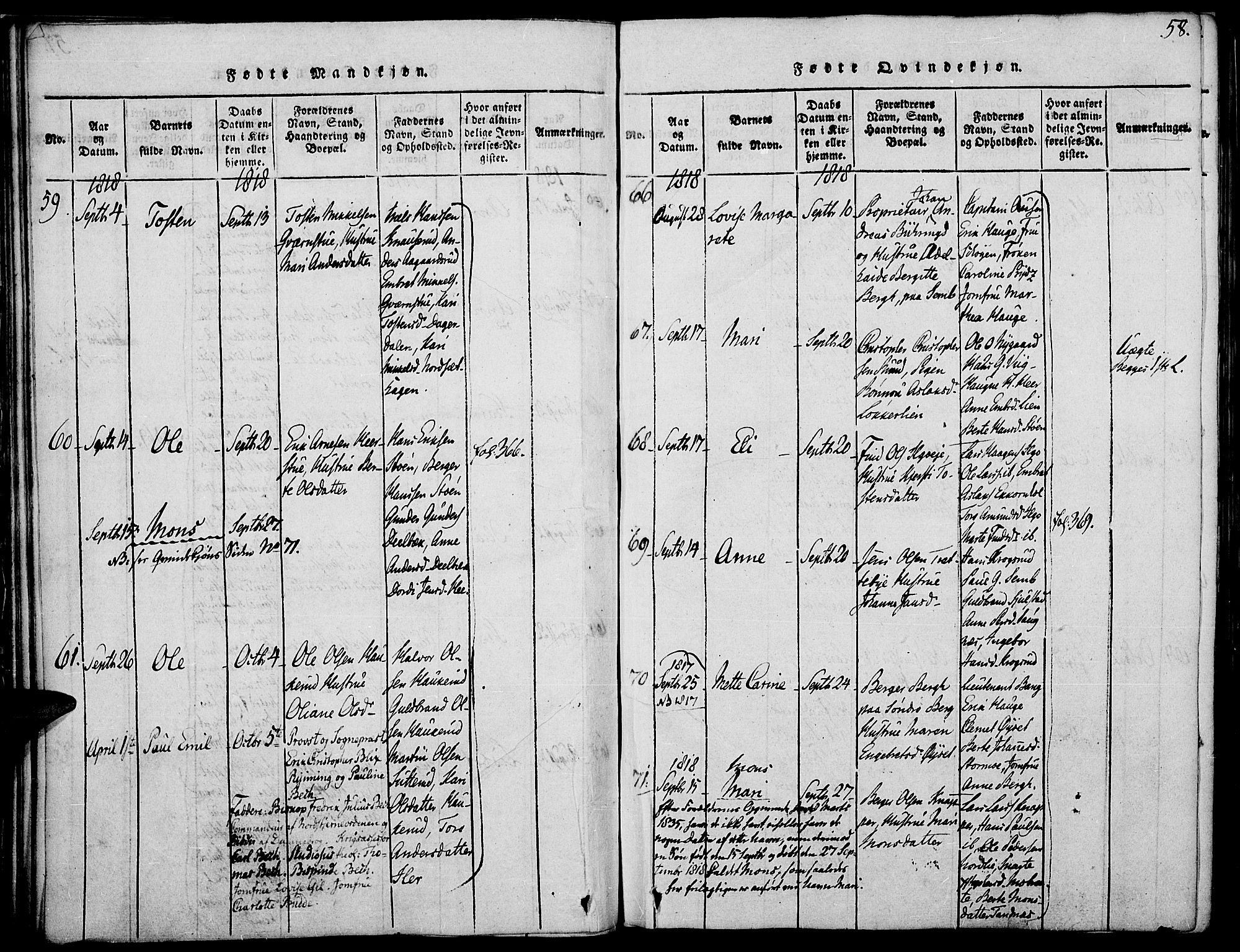 Strøm-Odalen prestekontor, SAH/PREST-028/H/Ha/Haa/L0006: Ministerialbok nr. 6, 1814-1850, s. 58