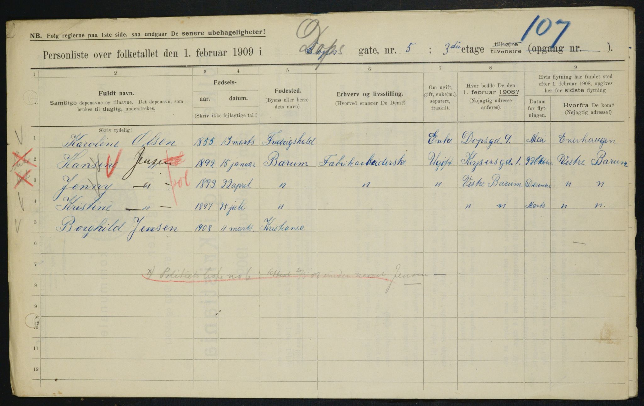 OBA, Kommunal folketelling 1.2.1909 for Kristiania kjøpstad, 1909, s. 14513