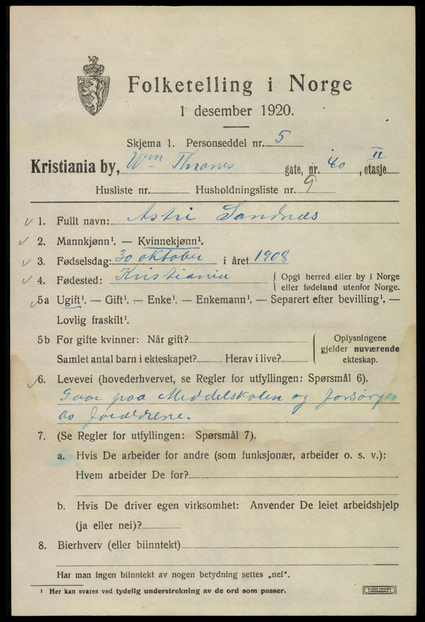 SAO, Folketelling 1920 for 0301 Kristiania kjøpstad, 1920, s. 647517