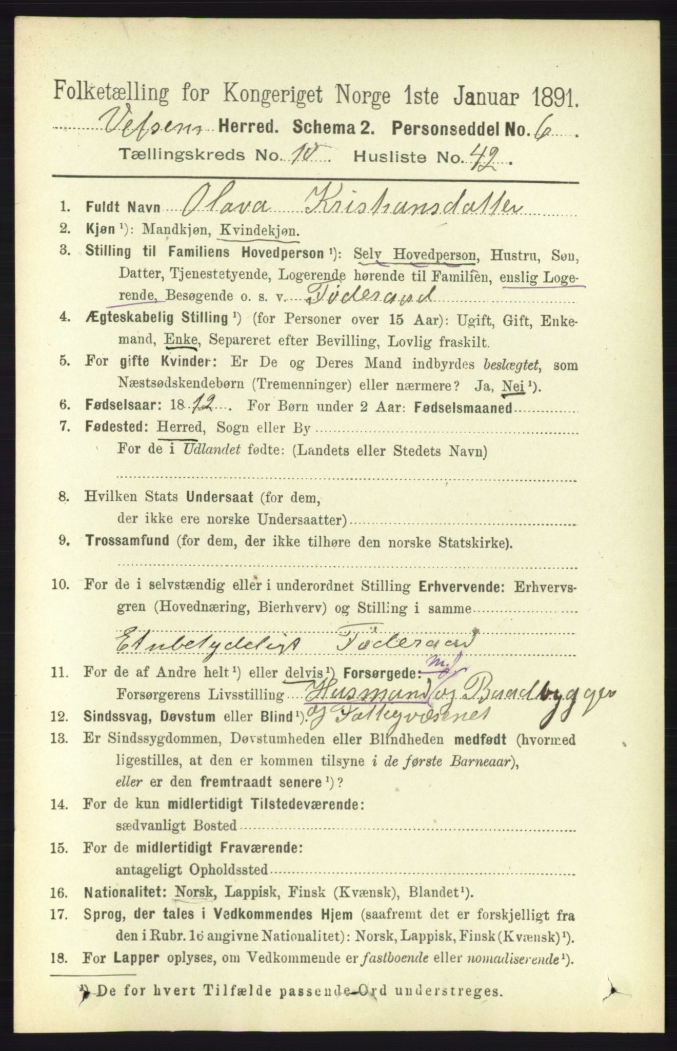 RA, Folketelling 1891 for 1824 Vefsn herred, 1891, s. 5492