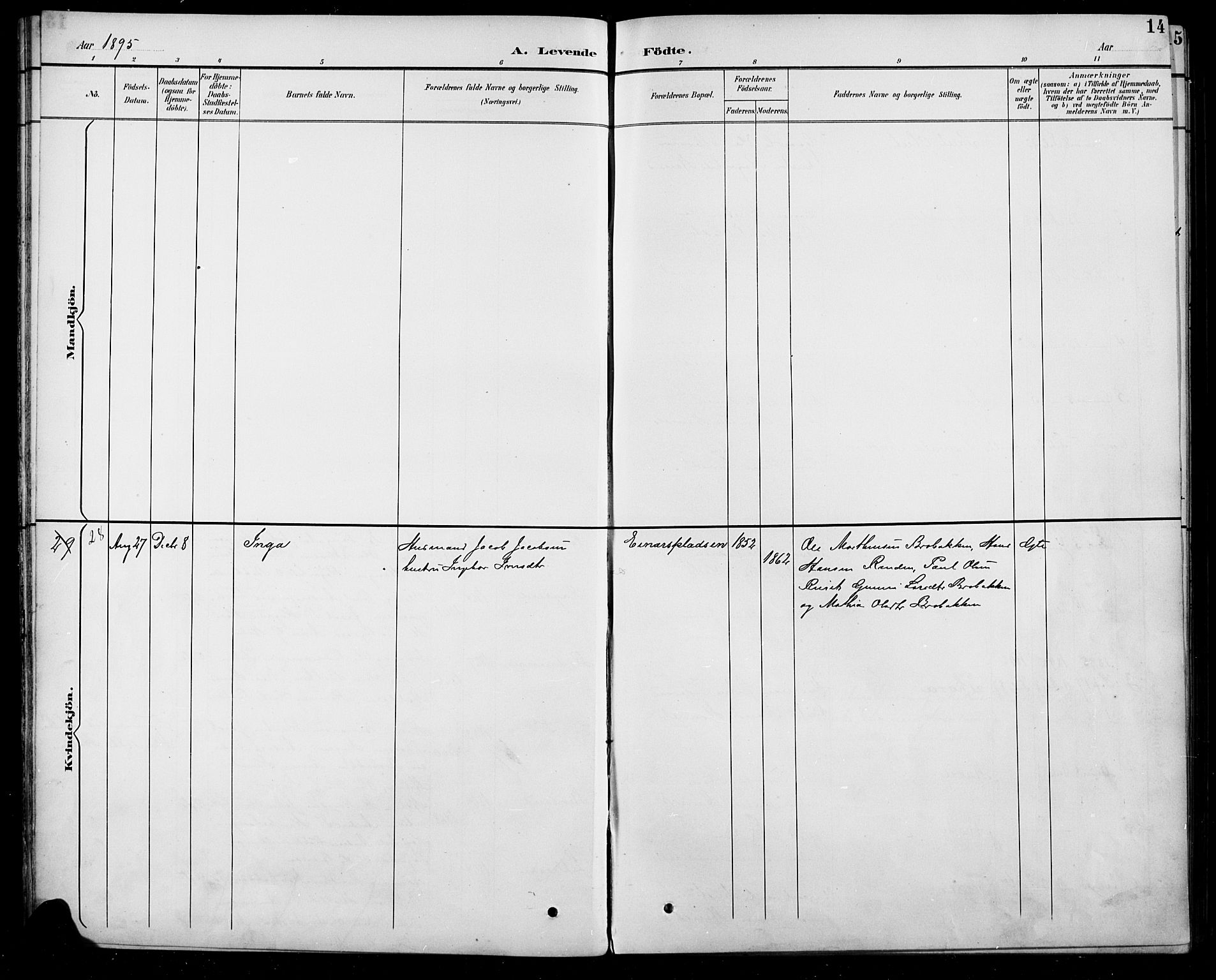 Sel prestekontor, AV/SAH-PREST-074/H/Ha/Hab/L0005: Klokkerbok nr. 5, 1894-1923, s. 14