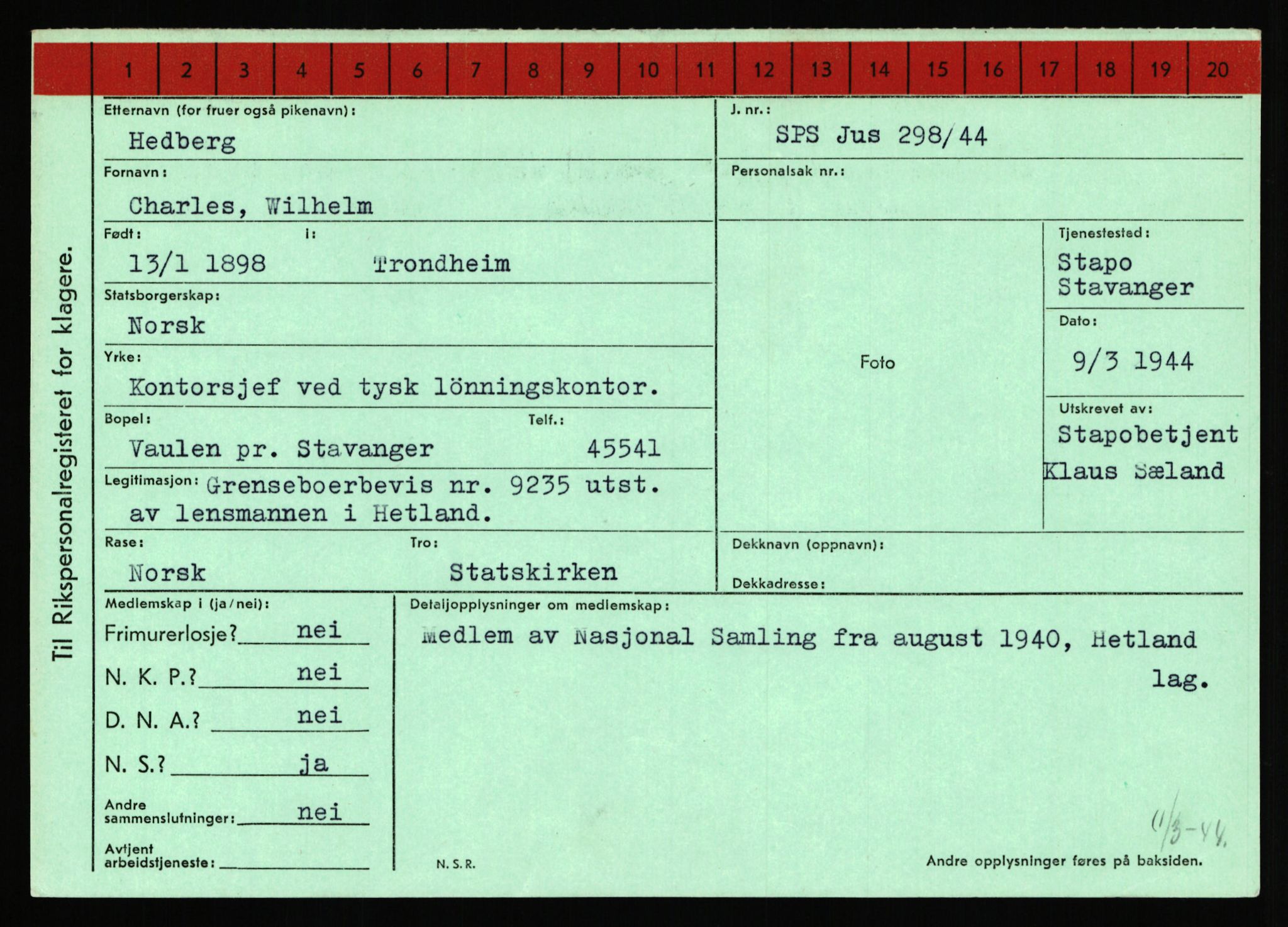 Statspolitiet - Hovedkontoret / Osloavdelingen, AV/RA-S-1329/C/Ca/L0006: Hanche - Hokstvedt, 1943-1945, s. 2844