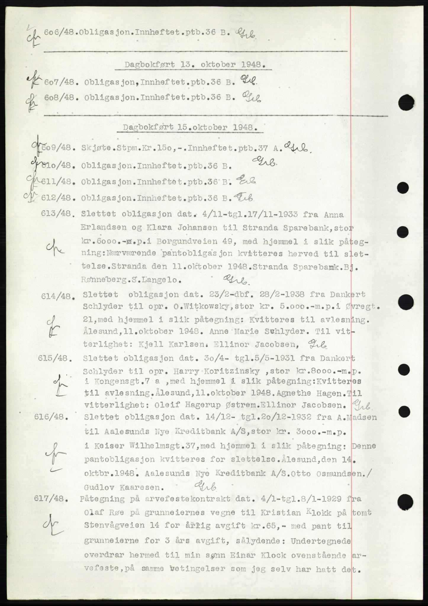 Ålesund byfogd, AV/SAT-A-4384: Pantebok nr. C34-35, 1946-1950, Dagboknr: 606/1948