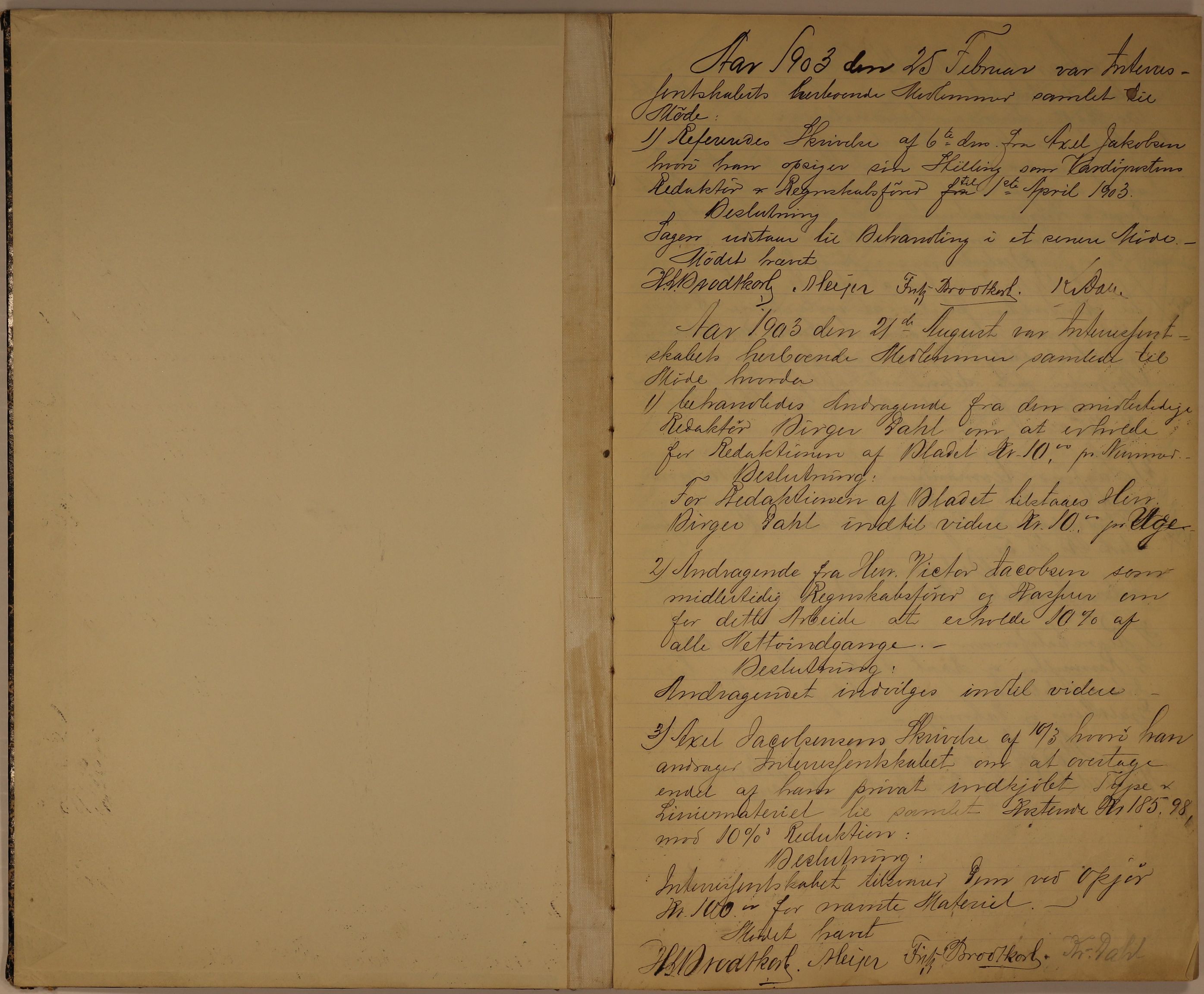 Interessentskapet Vardøposten, VAMU/A-0025/A/L0001: Forhandlingsprotokoll og styrets korrespondanse, 1902-1913