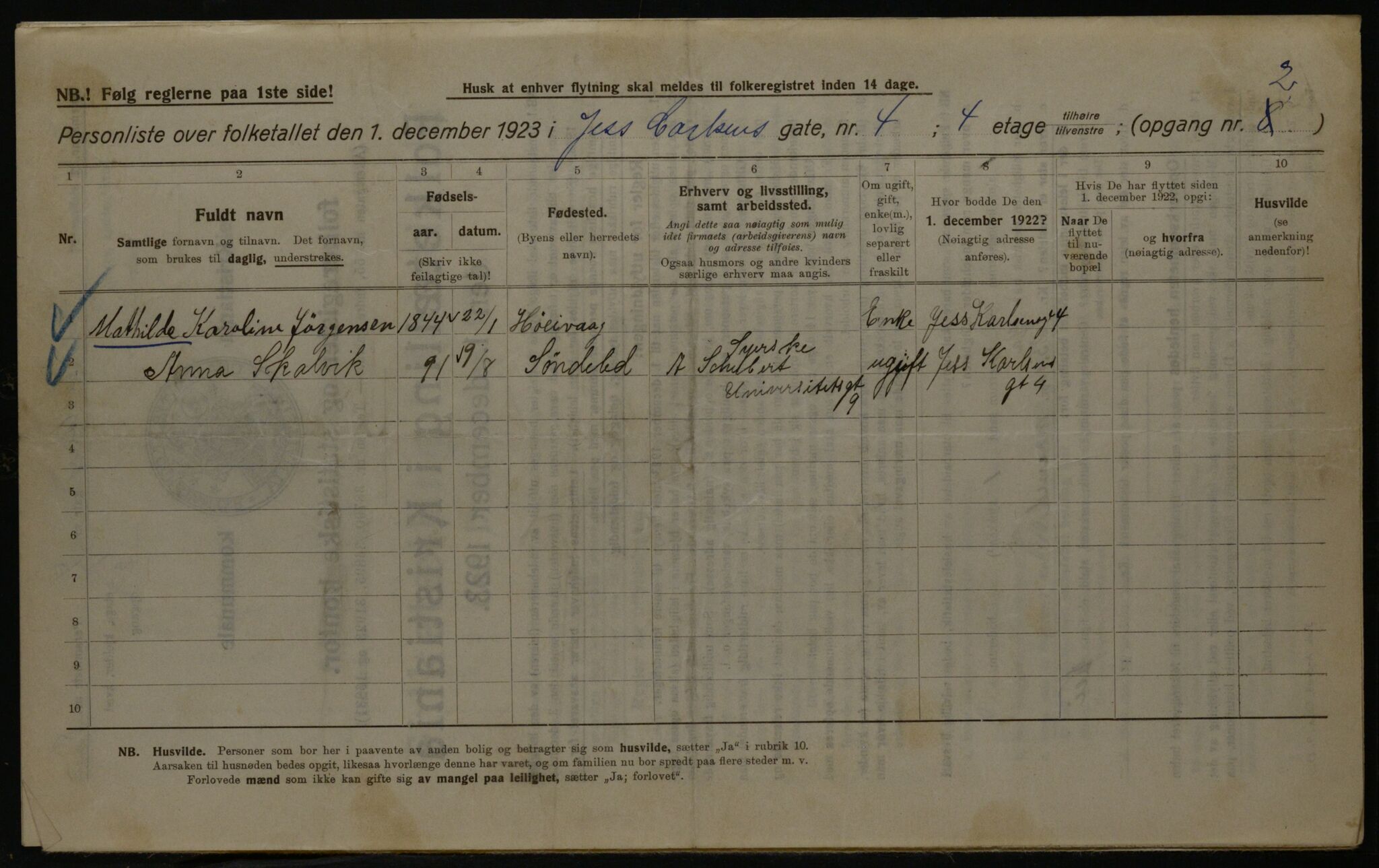 OBA, Kommunal folketelling 1.12.1923 for Kristiania, 1923, s. 52622