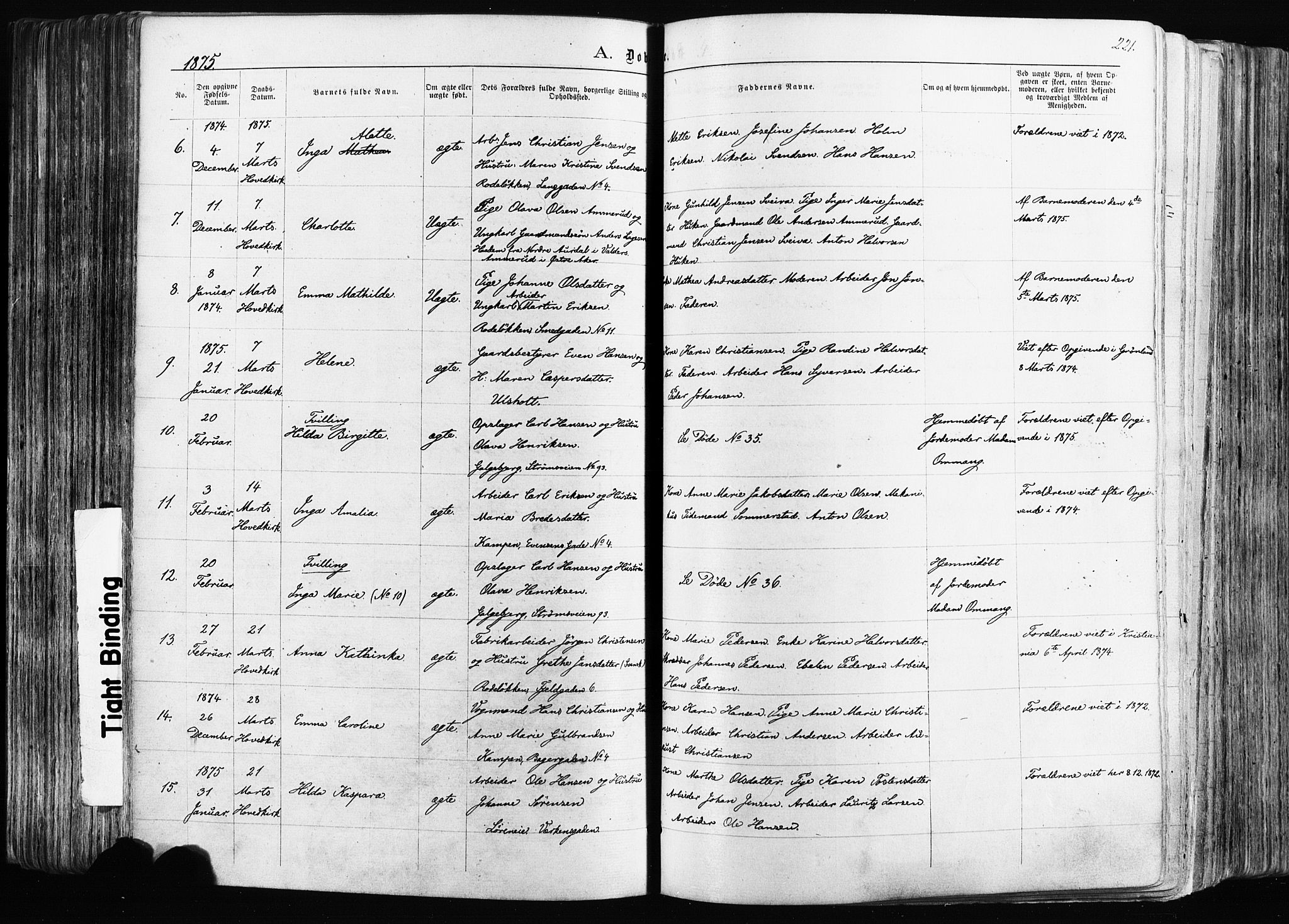Østre Aker prestekontor Kirkebøker, SAO/A-10840/F/Fa/L0003: Ministerialbok nr. I 3, 1869-1875, s. 221