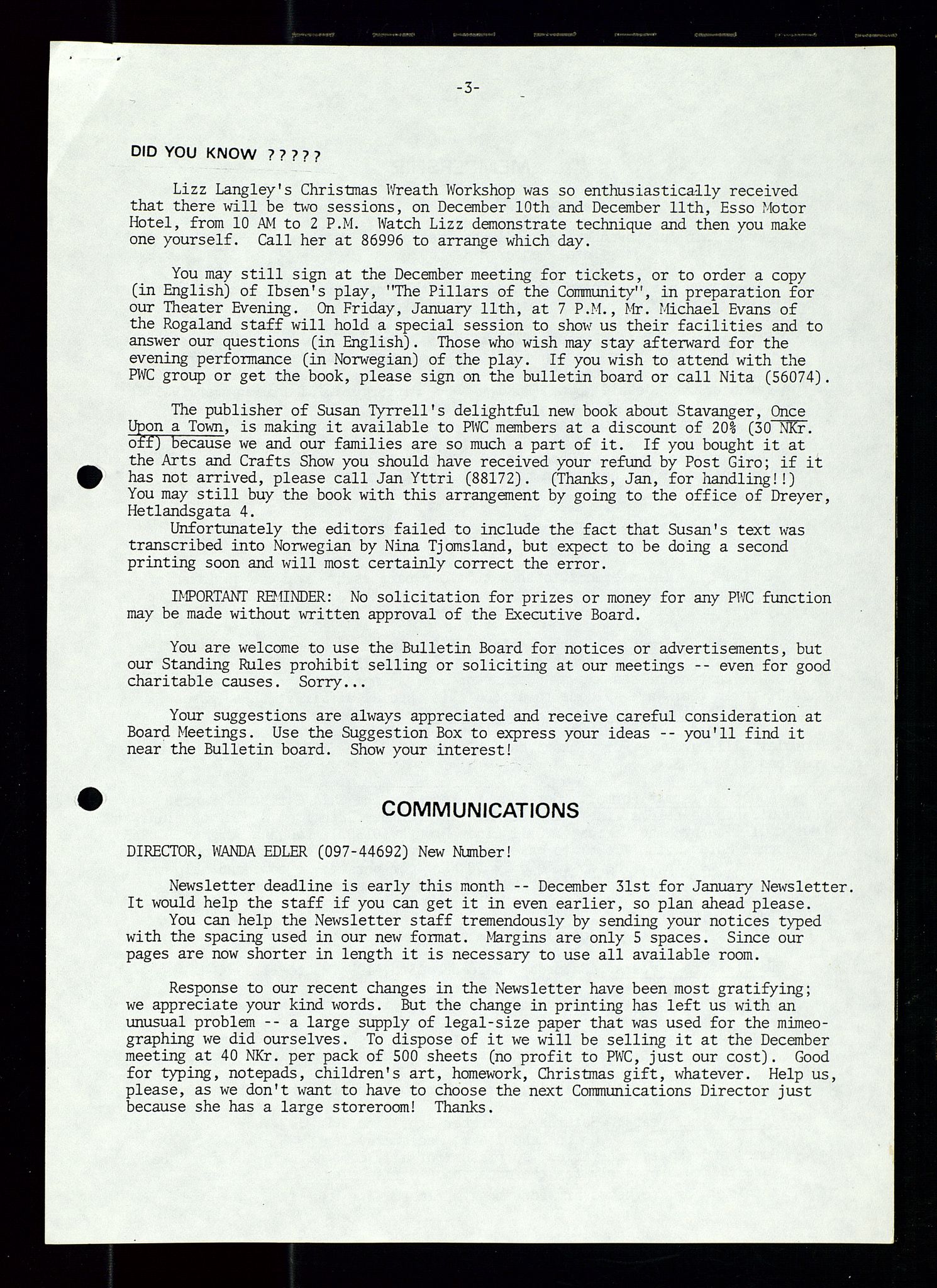 PA 1547 - Petroleum Wives Club, AV/SAST-A-101974/X/Xa/L0002: Newsletter, 1979-1987