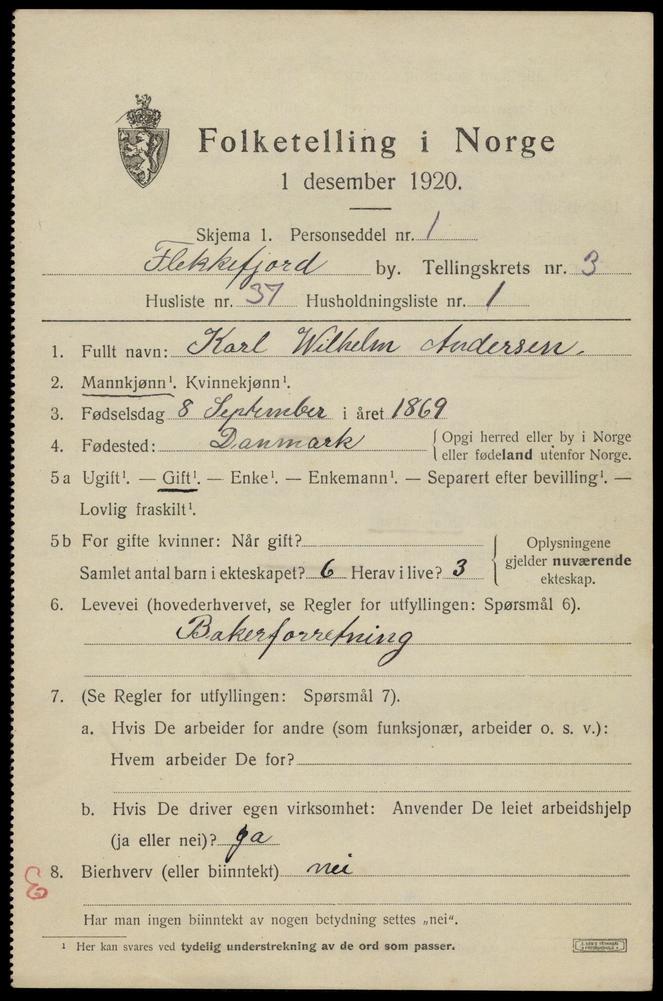 SAK, Folketelling 1920 for 1004 Flekkefjord kjøpstad, 1920, s. 3834