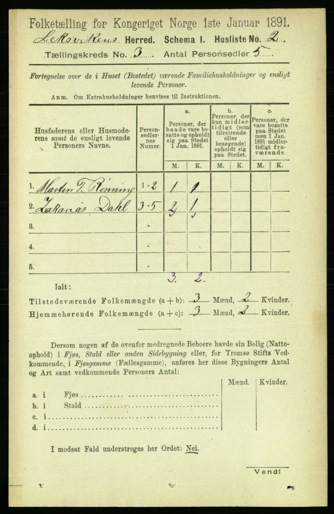 RA, Folketelling 1891 for 1718 Leksvik herred, 1891, s. 1093