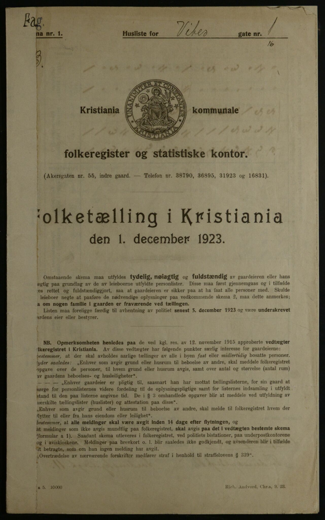 OBA, Kommunal folketelling 1.12.1923 for Kristiania, 1923, s. 135384