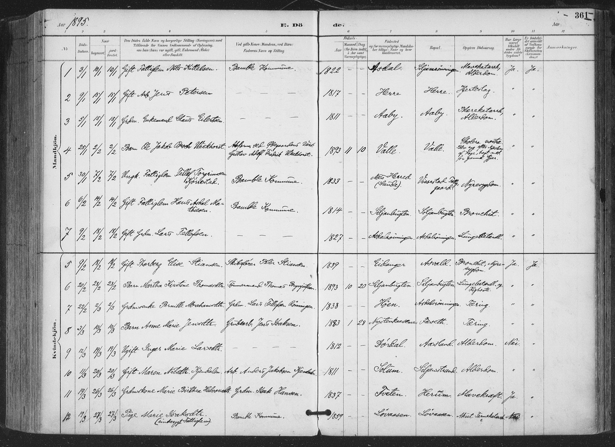 Bamble kirkebøker, AV/SAKO-A-253/F/Fa/L0008: Ministerialbok nr. I 8, 1888-1900, s. 361