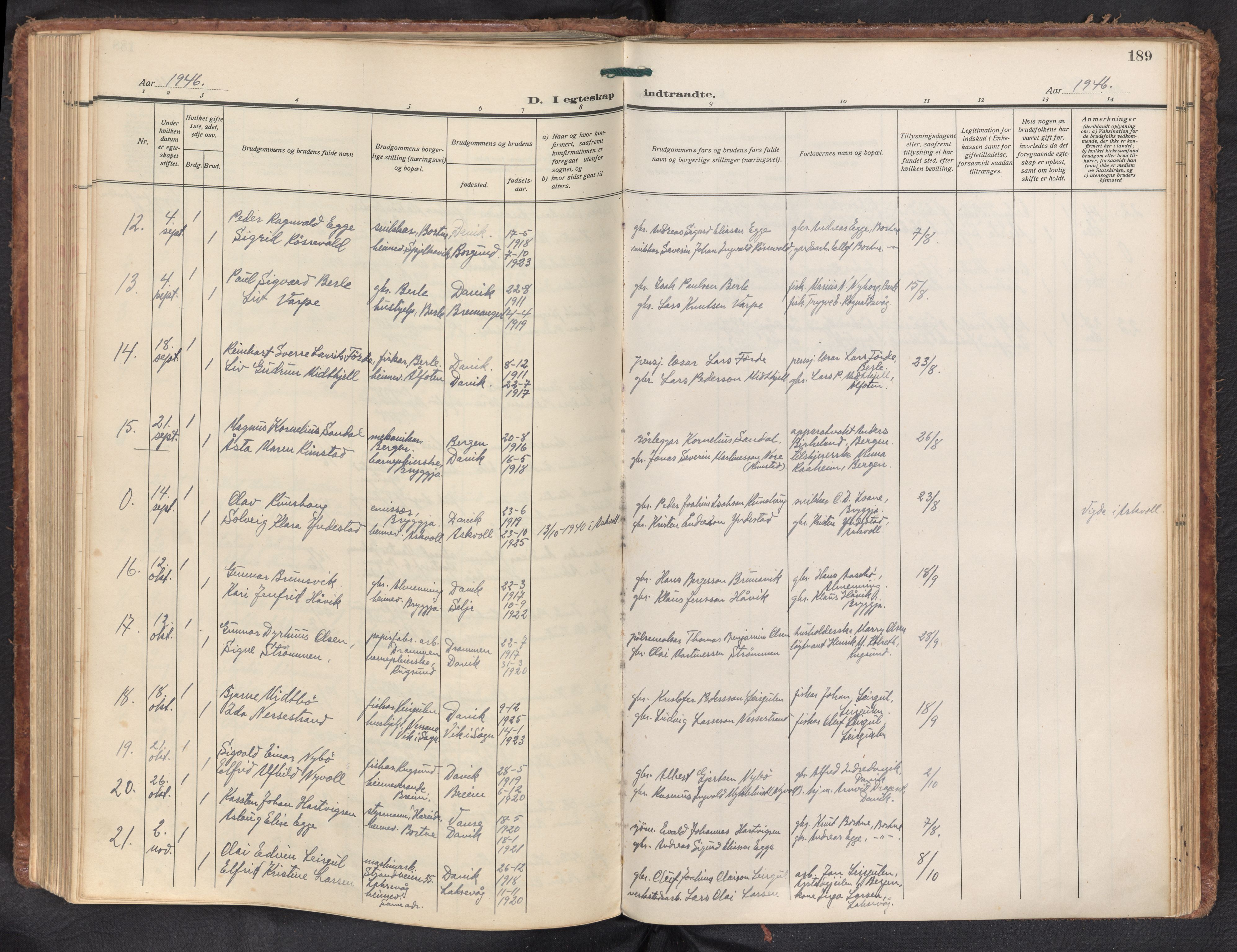 Davik sokneprestembete, AV/SAB-A-79701/H/Haa/Haad/L0003: Ministerialbok nr. D 3, 1931-1952, s. 188b-189a