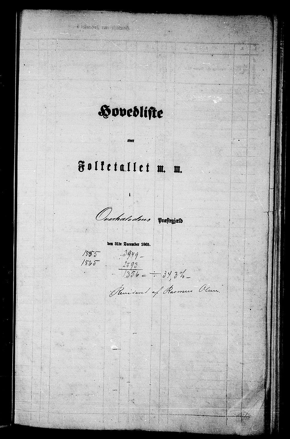 RA, Folketelling 1865 for 1744P Overhalla prestegjeld, 1865, s. 1