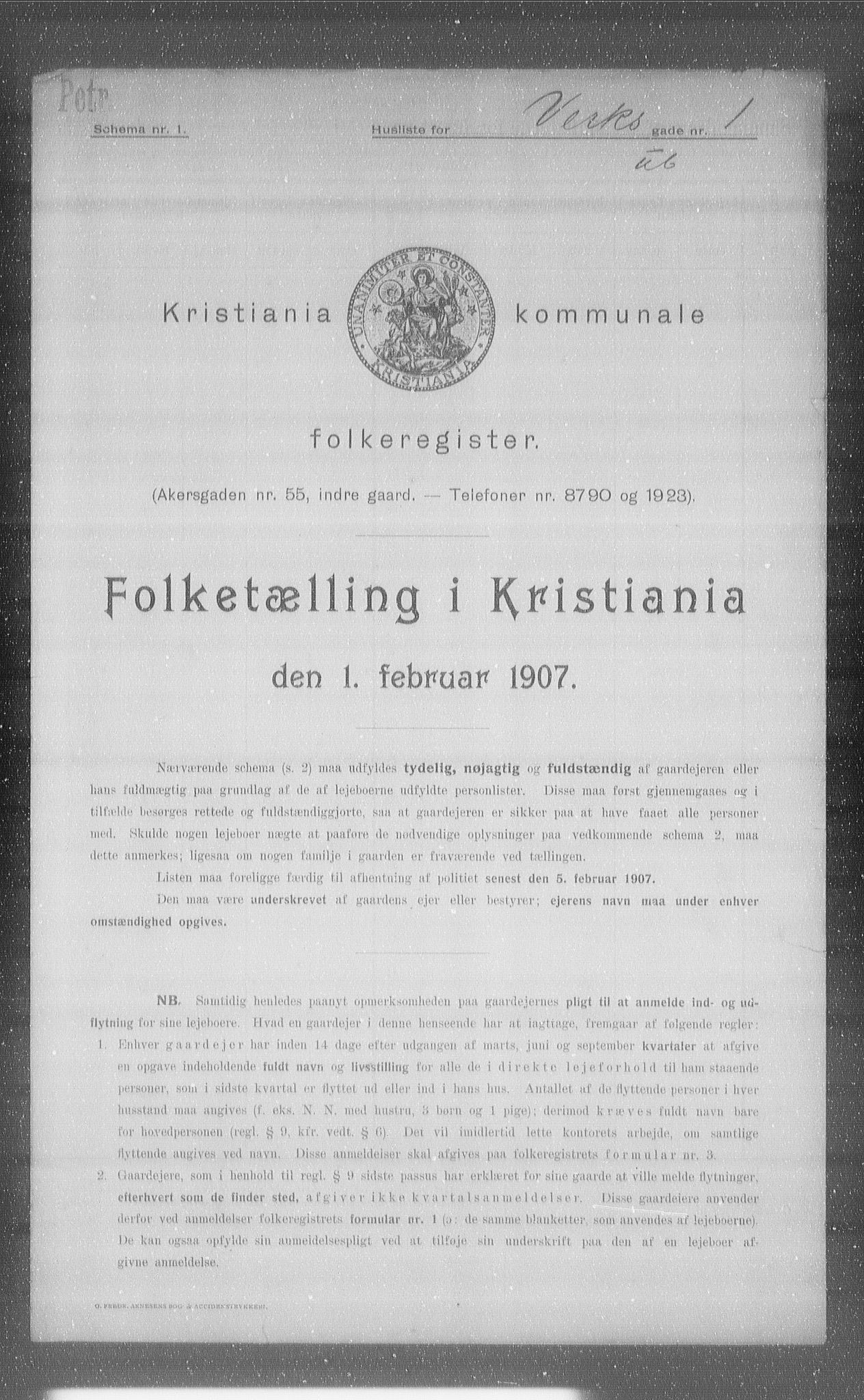 OBA, Kommunal folketelling 1.2.1907 for Kristiania kjøpstad, 1907, s. 61991