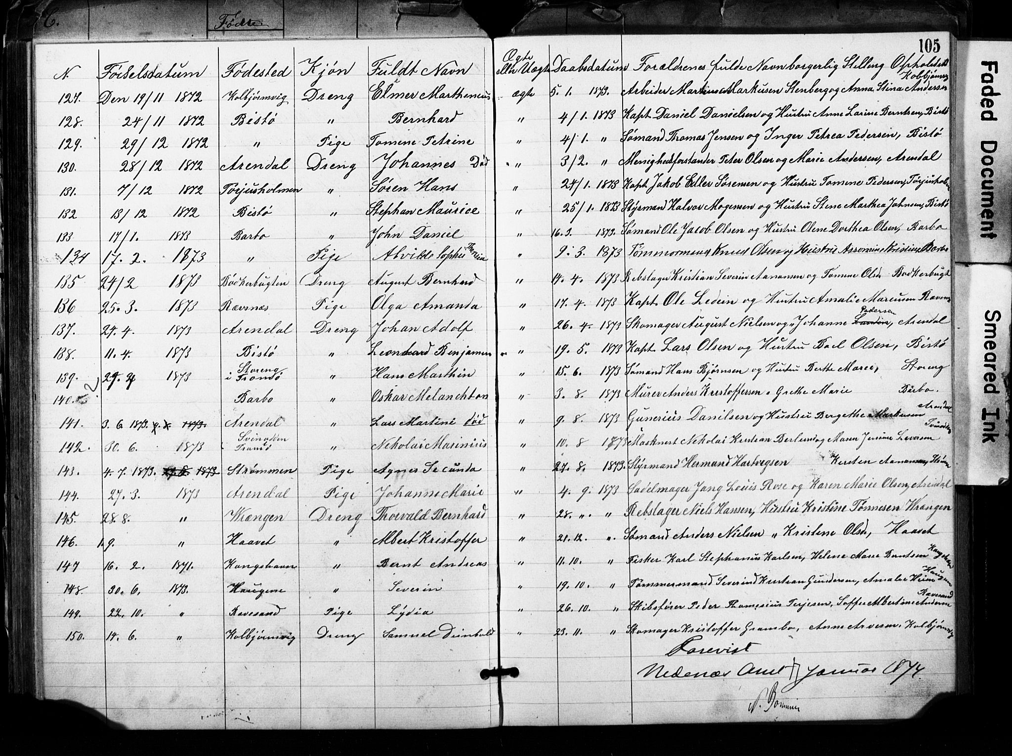Metodistmenigheten, Arendal, AV/SAK-1292-0011/F/Fa/L0001: Dissenterprotokoll nr. F-2, 1867-1879, s. 105