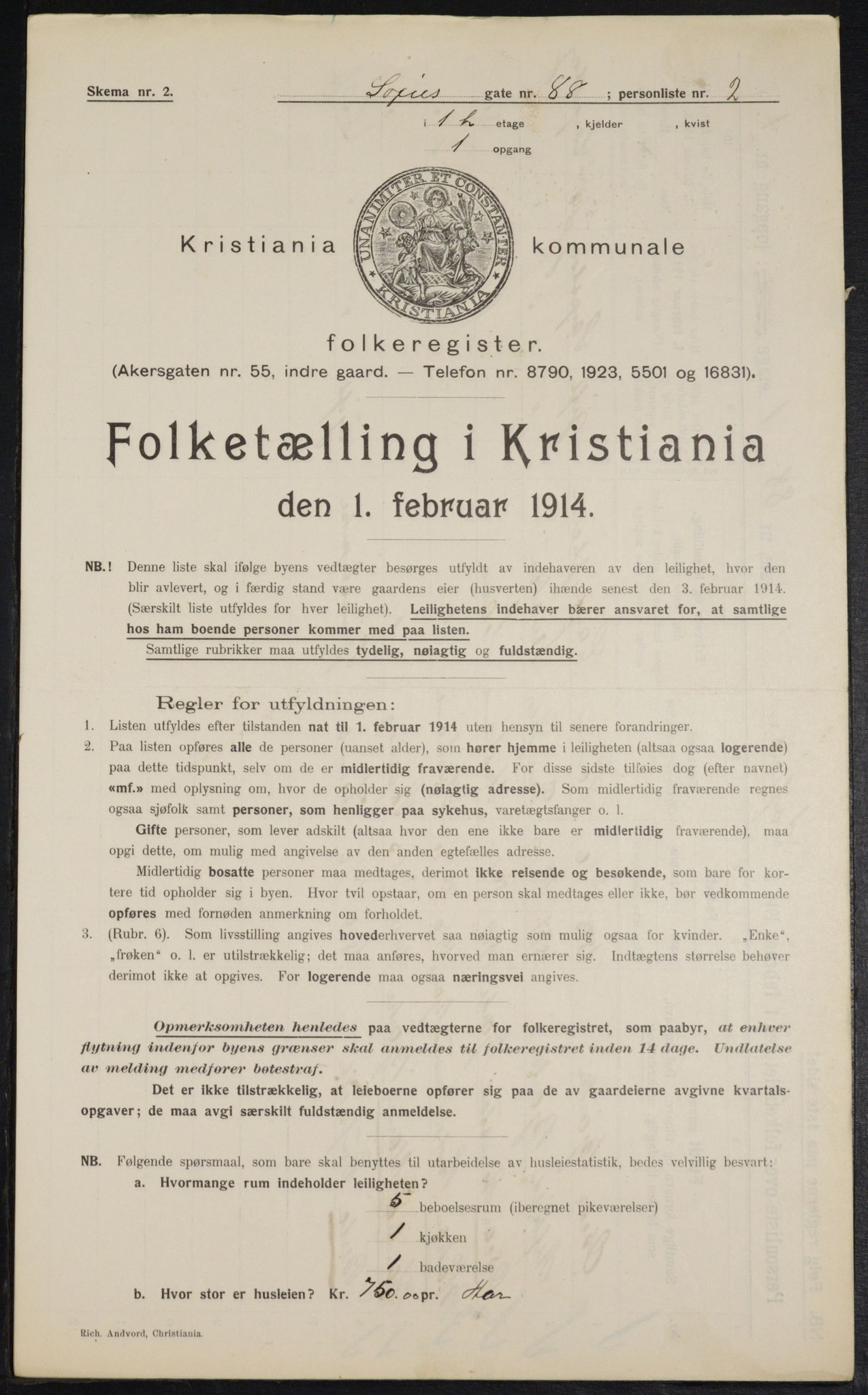 OBA, Kommunal folketelling 1.2.1914 for Kristiania, 1914, s. 99197