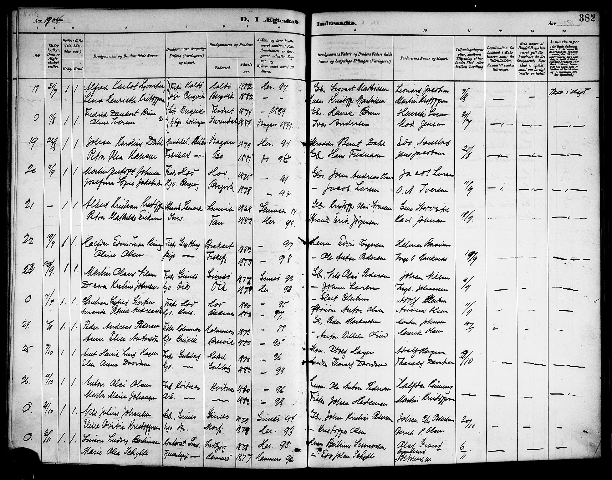 Ministerialprotokoller, klokkerbøker og fødselsregistre - Nordland, AV/SAT-A-1459/888/L1268: Klokkerbok nr. 888C06, 1891-1908, s. 382