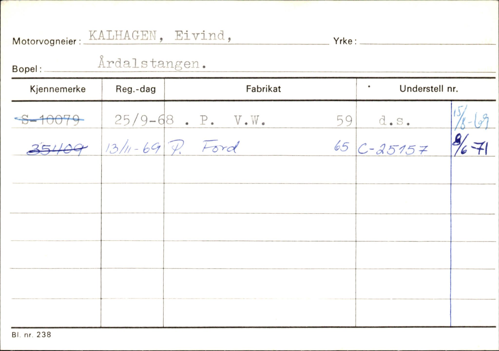 Statens vegvesen, Sogn og Fjordane vegkontor, AV/SAB-A-5301/4/F/L0145: Registerkort Vågsøy S-Å. Årdal I-P, 1945-1975, s. 1058