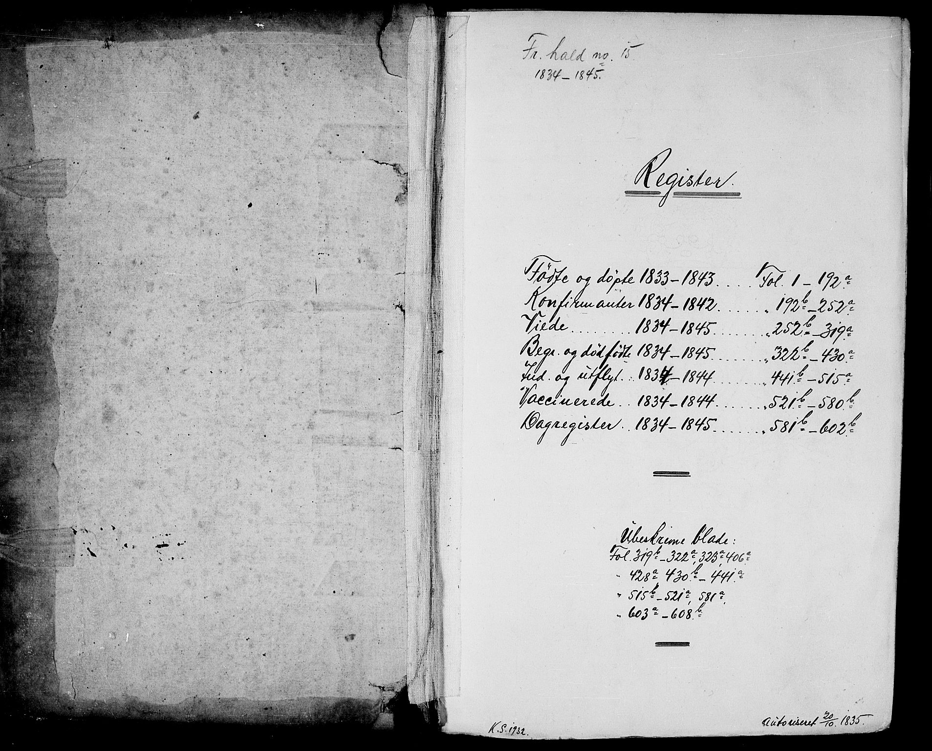 Halden prestekontor Kirkebøker, AV/SAO-A-10909/F/Fa/L0005: Ministerialbok nr. I 5, 1834-1845