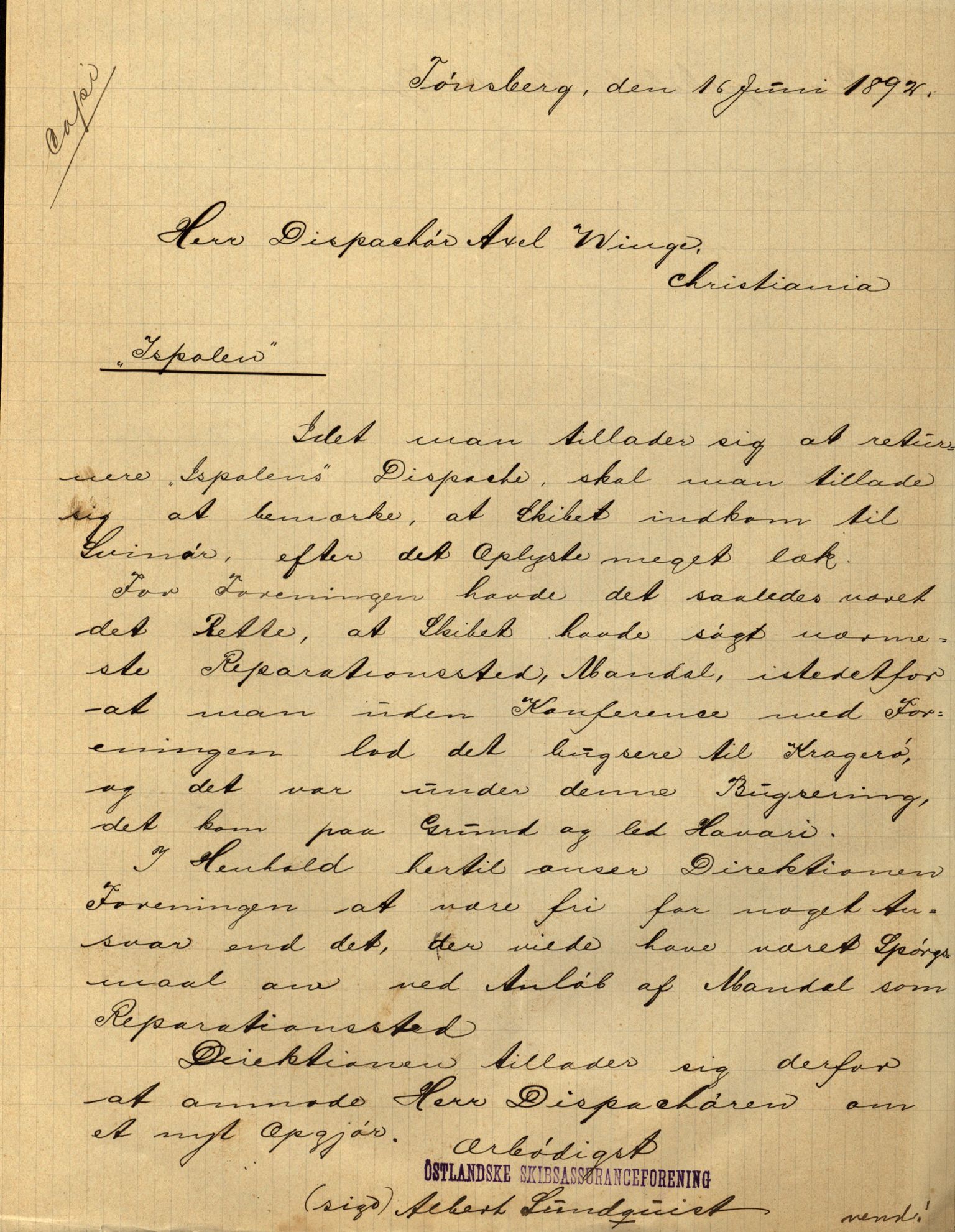 Pa 63 - Østlandske skibsassuranceforening, VEMU/A-1079/G/Ga/L0027/0003: Havaridokumenter / Bothnia, Petropolis, Agathe, Annie, Ispolen, Isploven, 1891, s. 96