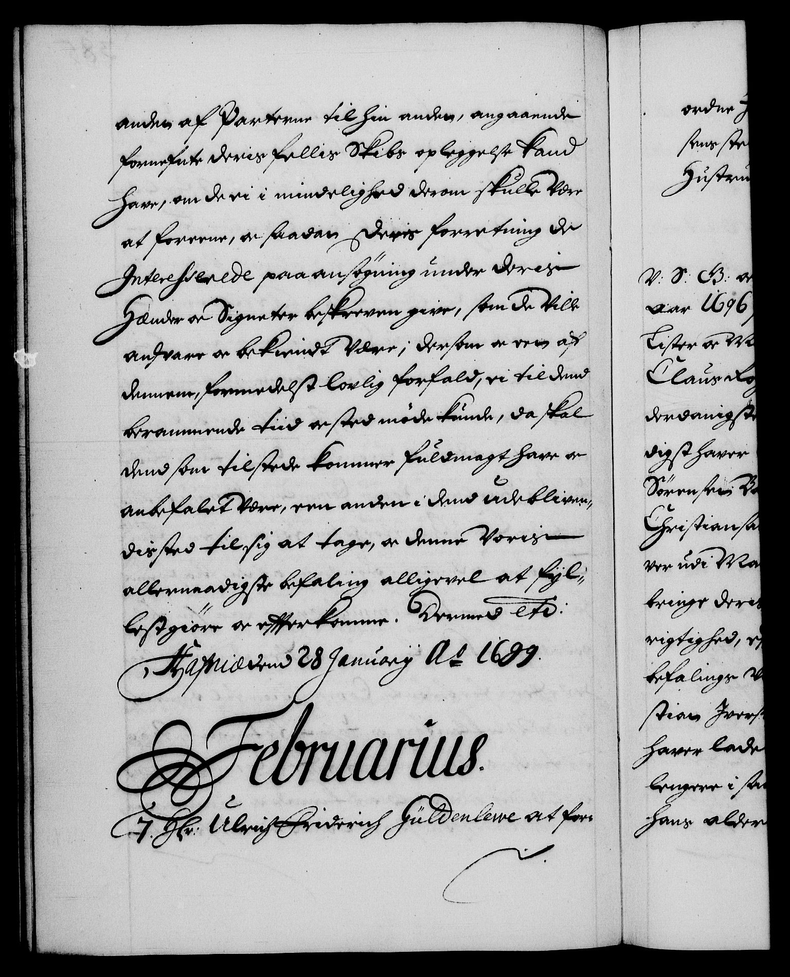Danske Kanselli 1572-1799, AV/RA-EA-3023/F/Fc/Fca/Fcab/L0015: Norske tegnelser (mikrofilm), 1692-1699, s. 385b