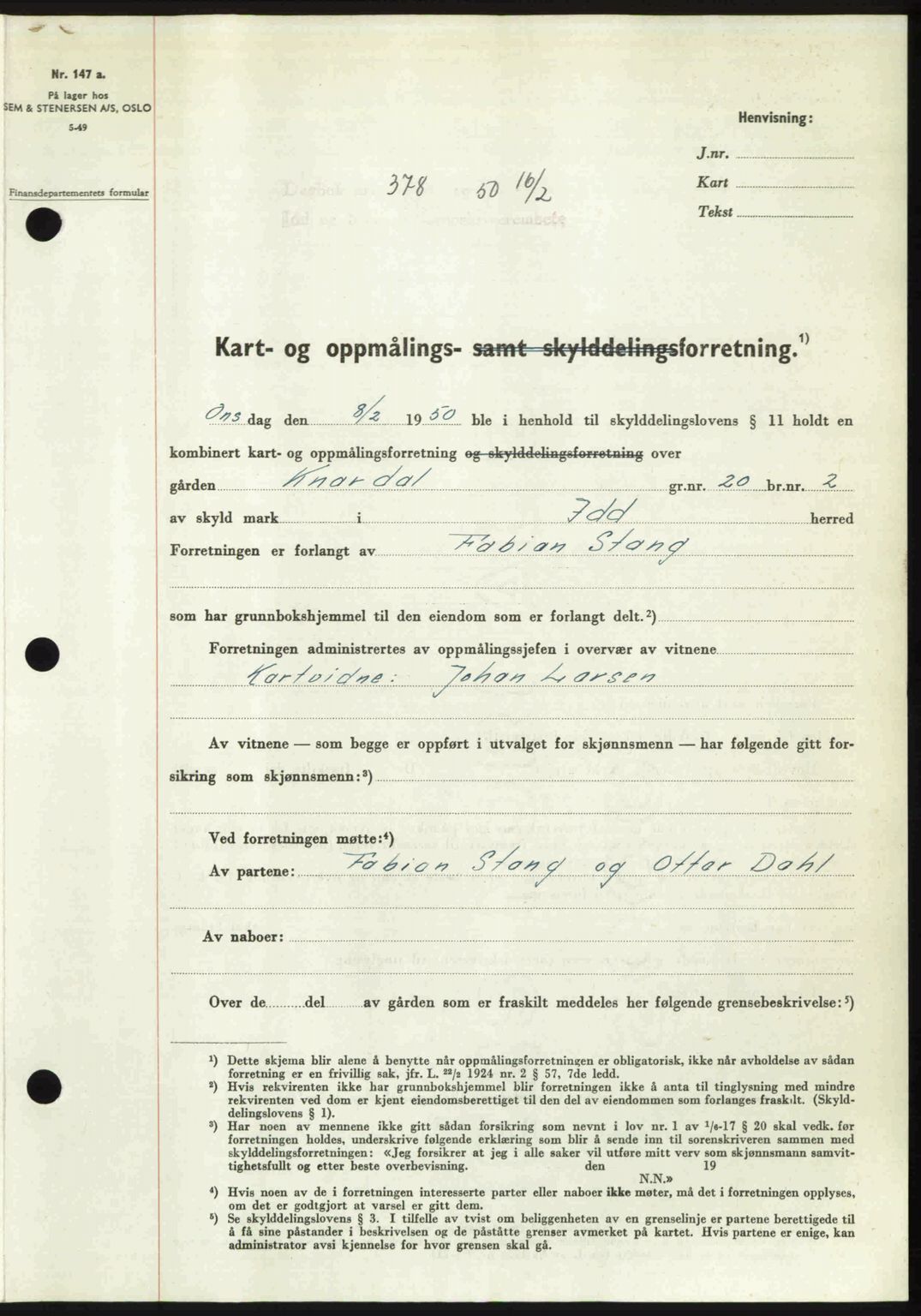 Idd og Marker sorenskriveri, AV/SAO-A-10283/G/Gb/Gbb/L0014: Pantebok nr. A14, 1950-1950, Dagboknr: 378/1950