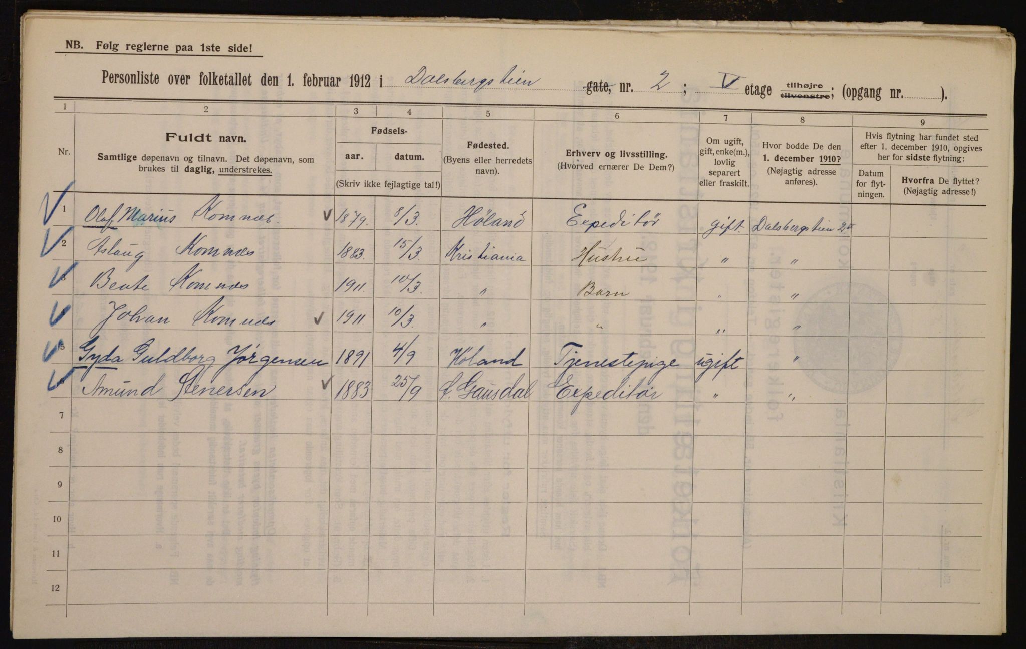 OBA, Kommunal folketelling 1.2.1912 for Kristiania, 1912, s. 13916