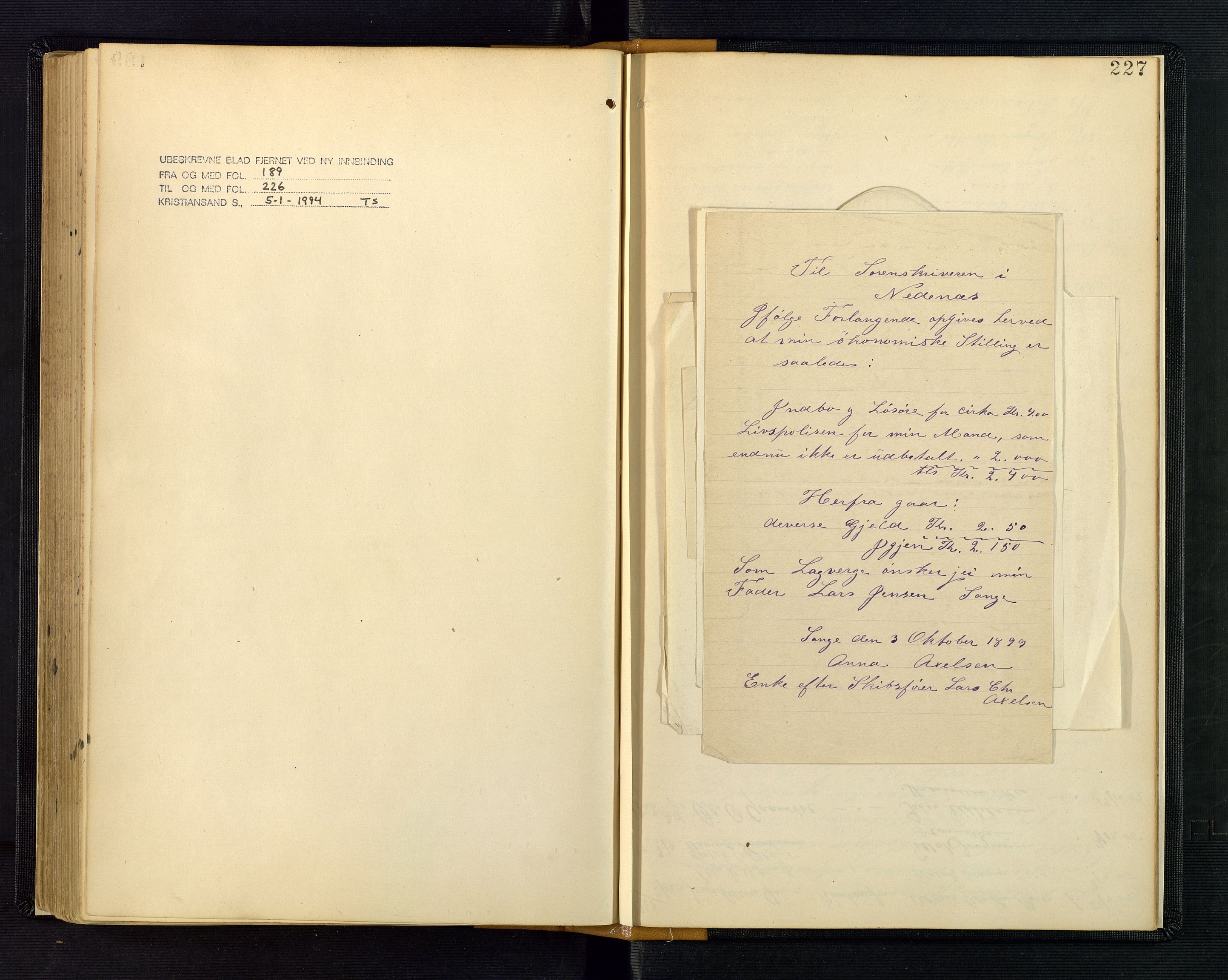 Nedenes sorenskriveri, AV/SAK-1221-0006/H/Ha/L0003: Dødsfallsprotokoll nr 3, 1890-1914, s. 227