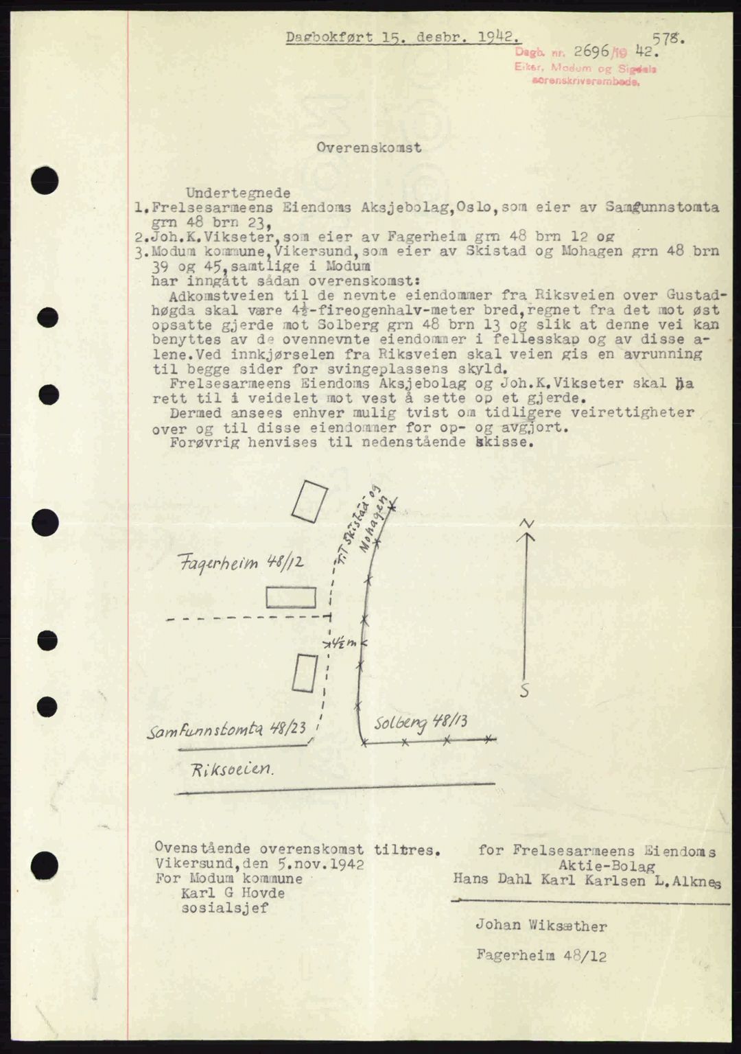 Eiker, Modum og Sigdal sorenskriveri, SAKO/A-123/G/Ga/Gab/L0047: Pantebok nr. A17, 1942-1943, Dagboknr: 2696/1942