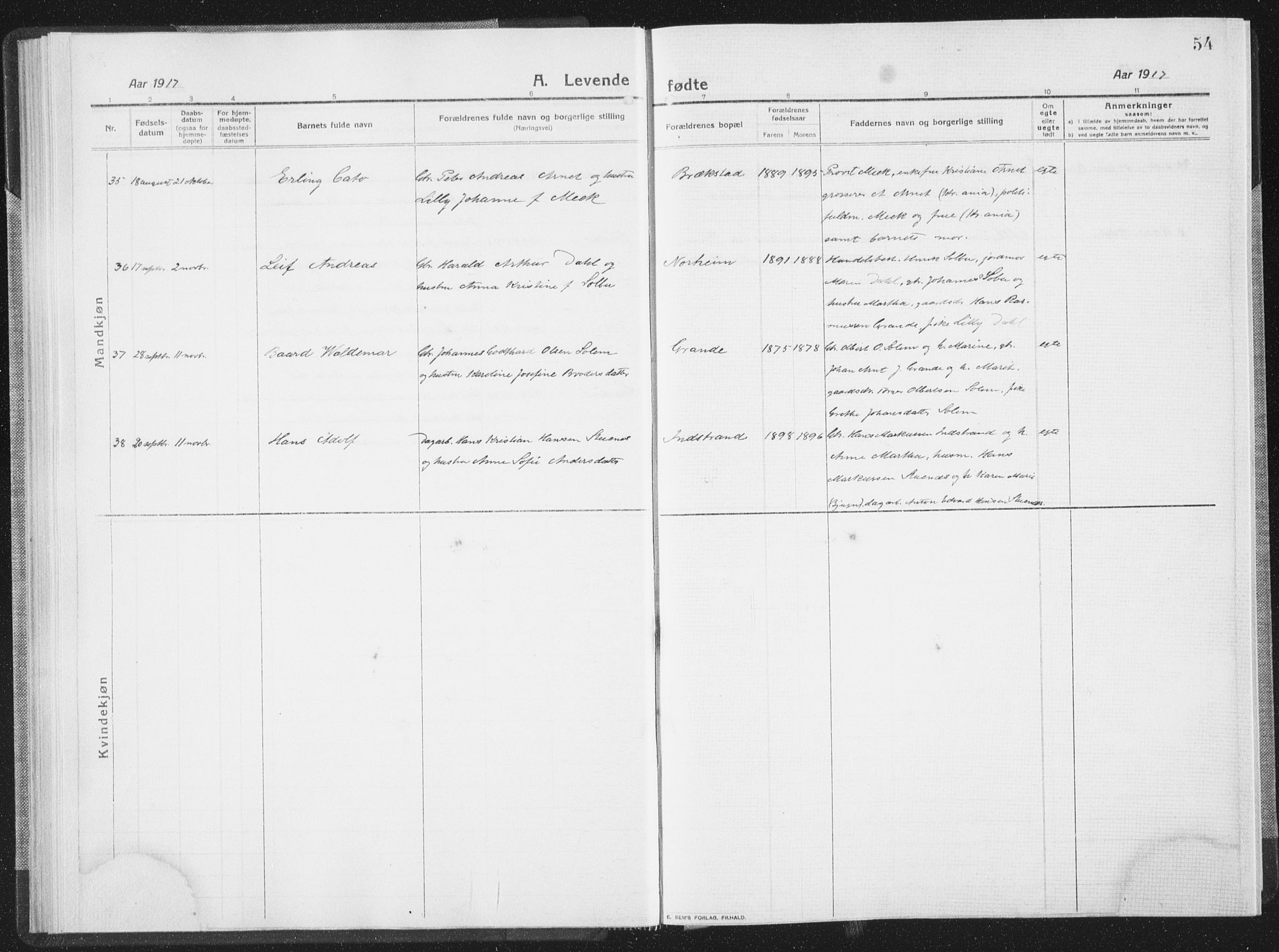 Ministerialprotokoller, klokkerbøker og fødselsregistre - Sør-Trøndelag, SAT/A-1456/659/L0747: Klokkerbok nr. 659C04, 1913-1938, s. 54