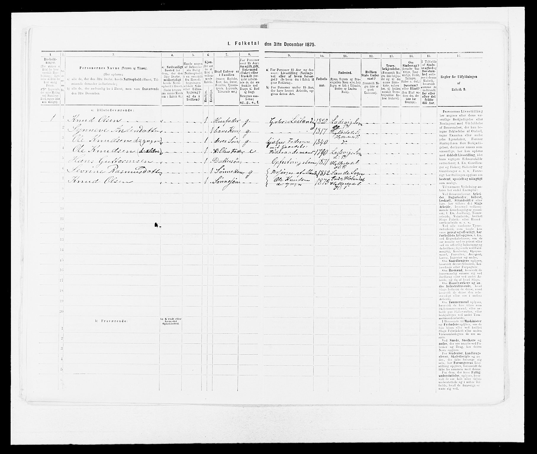 SAB, Folketelling 1875 for 1413P Hyllestad prestegjeld, 1875, s. 437