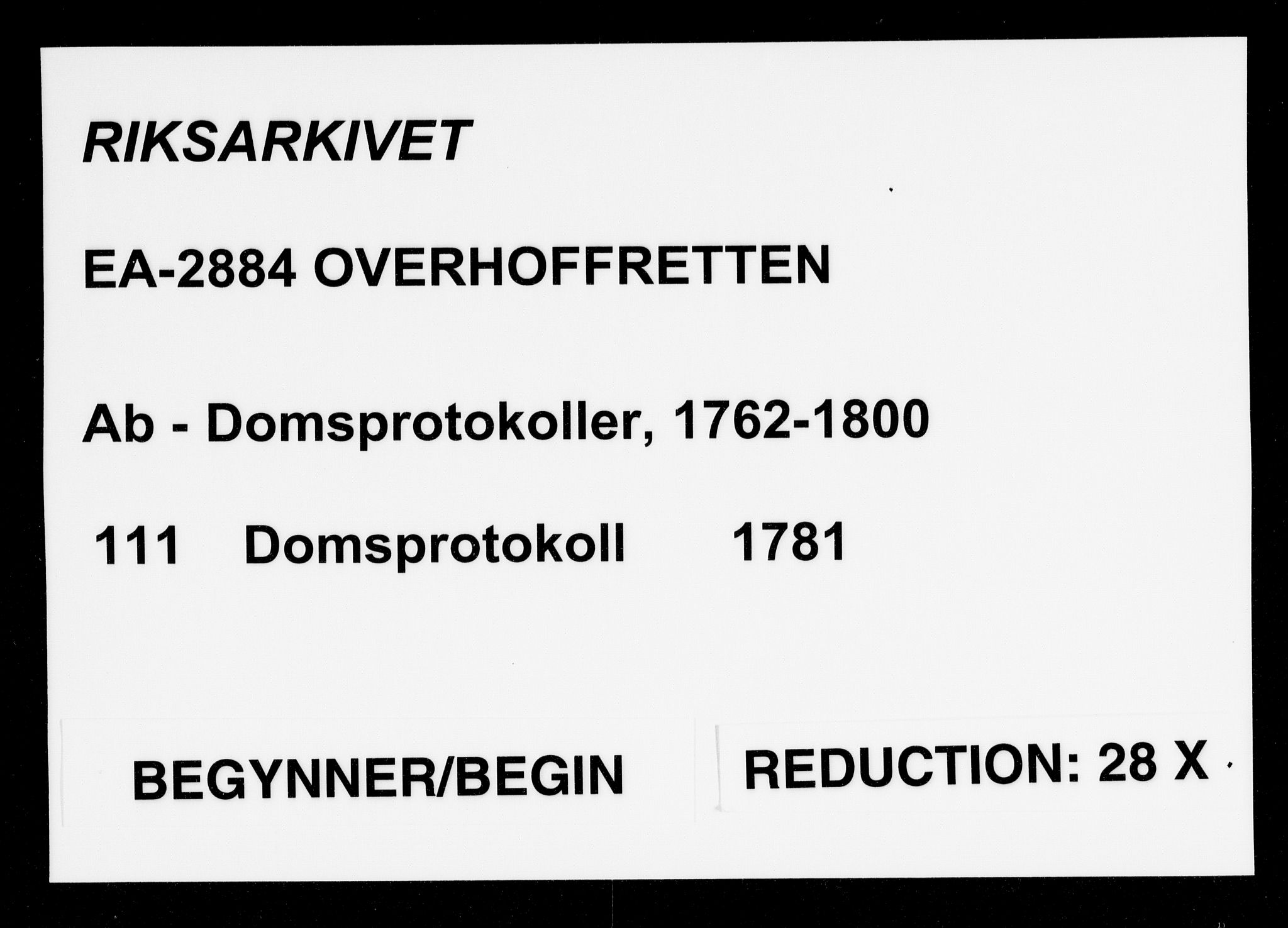 Overhoffretten 1667-1797, RA/EA-2884/Ab/L0111: Domsprotokoll, 1781