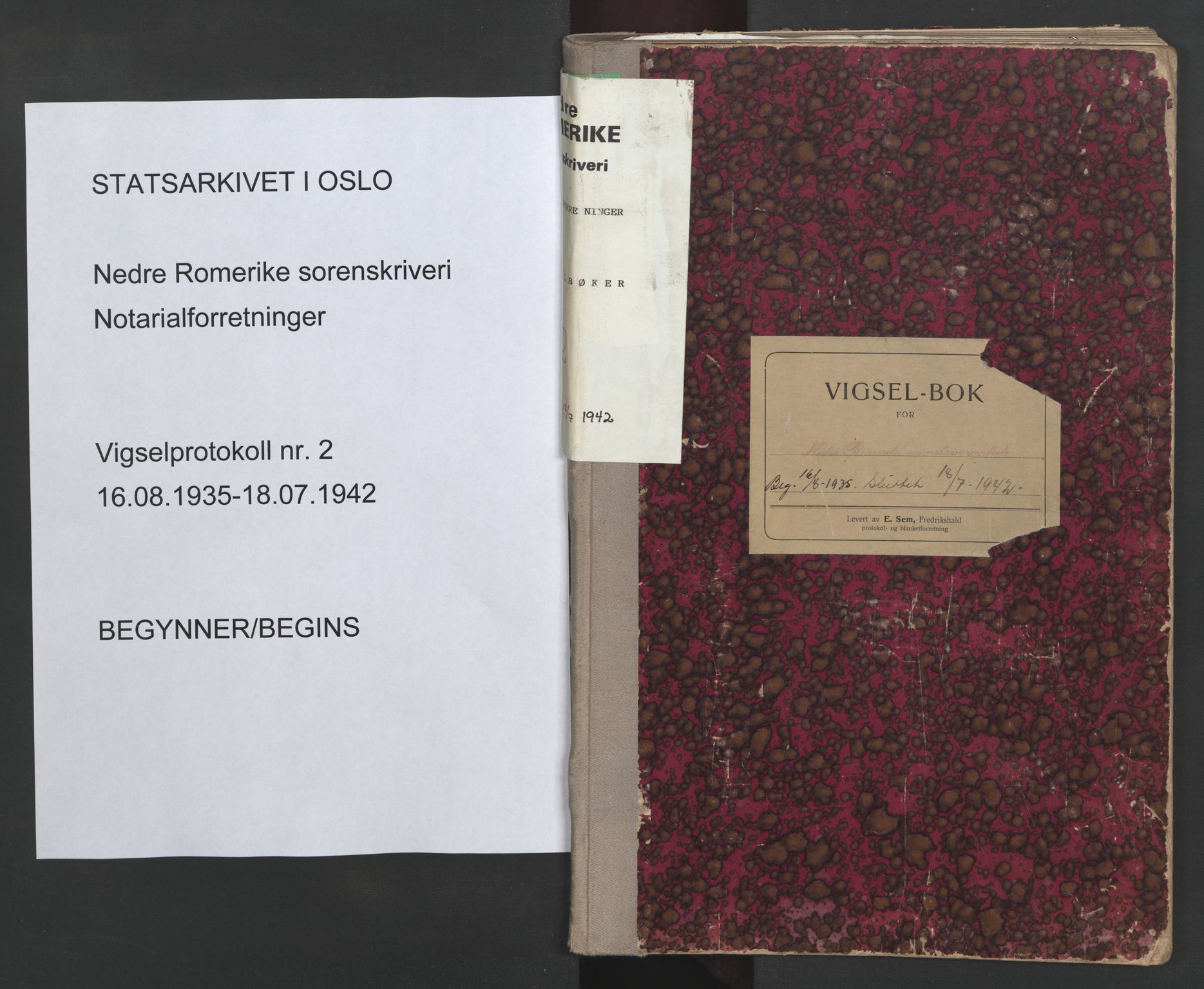 Nedre Romerike sorenskriveri, AV/SAO-A-10469/L/Lb/L0002: Vigselsbok - borgerlige vielser, 1935-1942