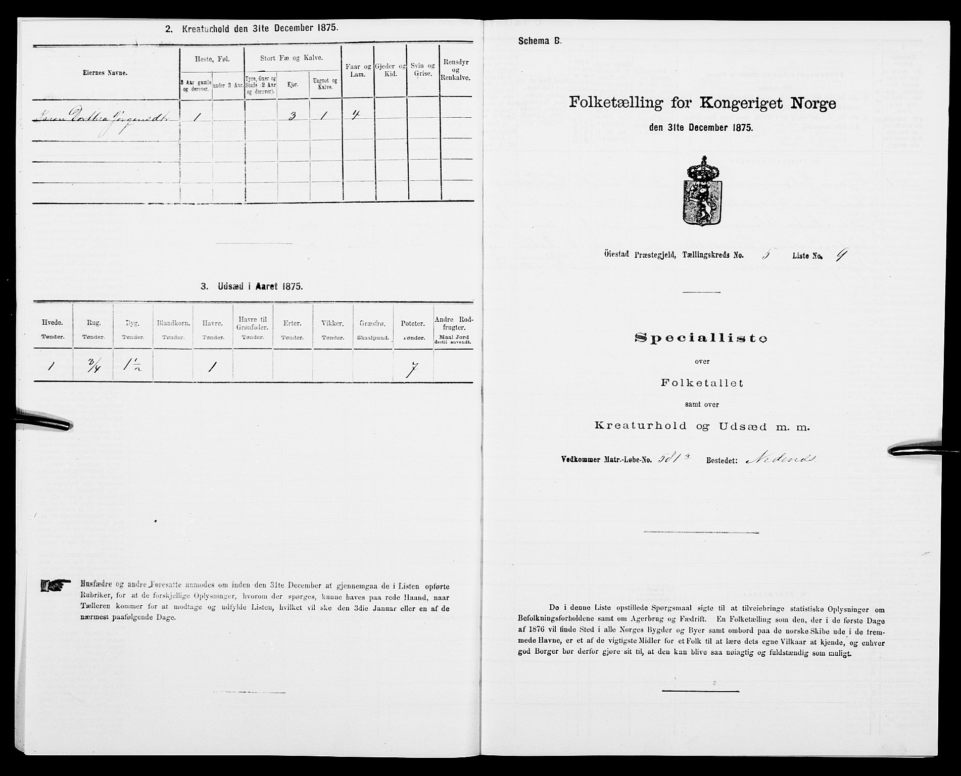 SAK, Folketelling 1875 for 0920P Øyestad prestegjeld, 1875, s. 620