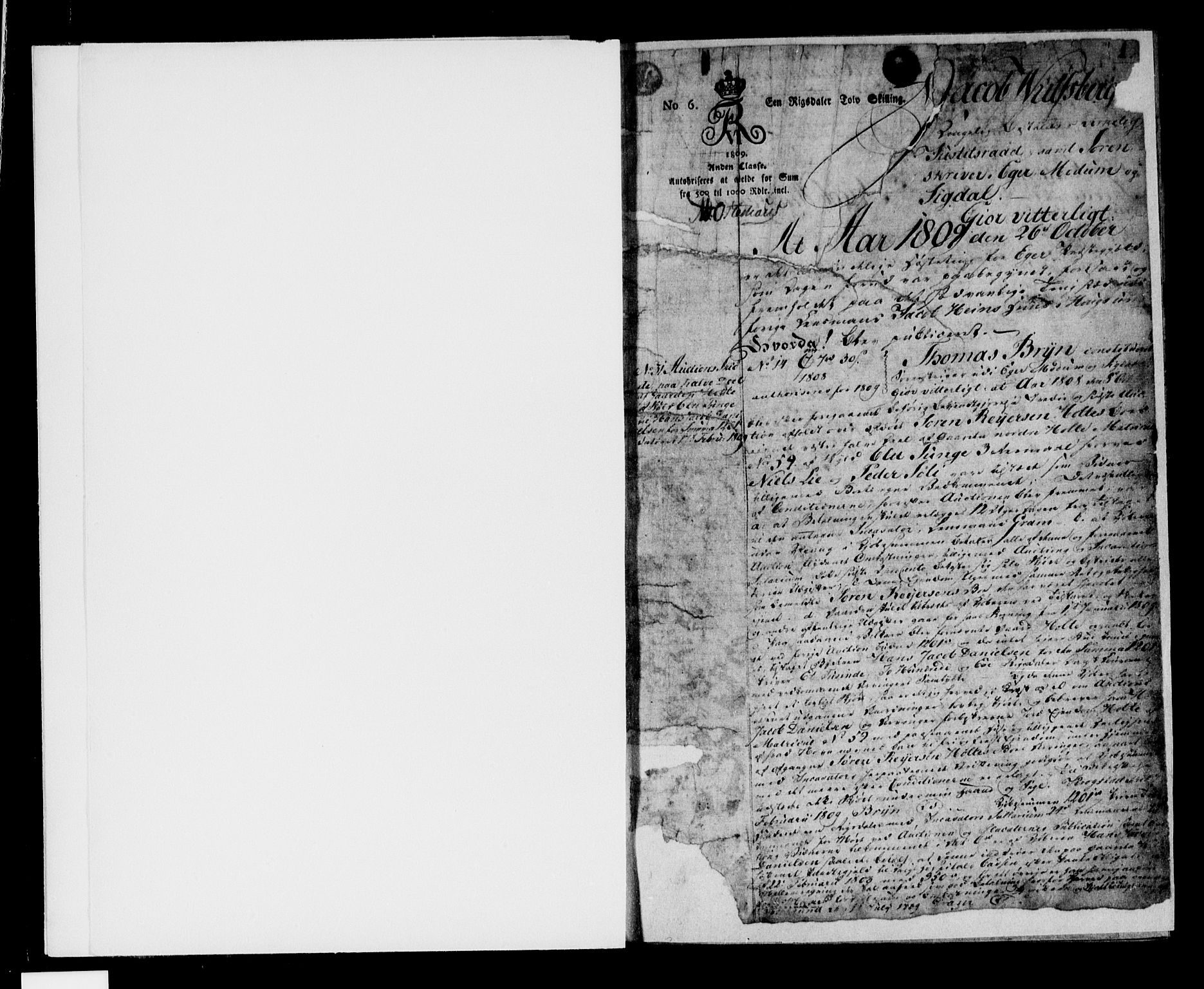 Eiker, Modum og Sigdal sorenskriveri, SAKO/A-123/G/Ga/Gaa/L0007a: Pantebok nr. I 7a, 1809-1816, s. 1