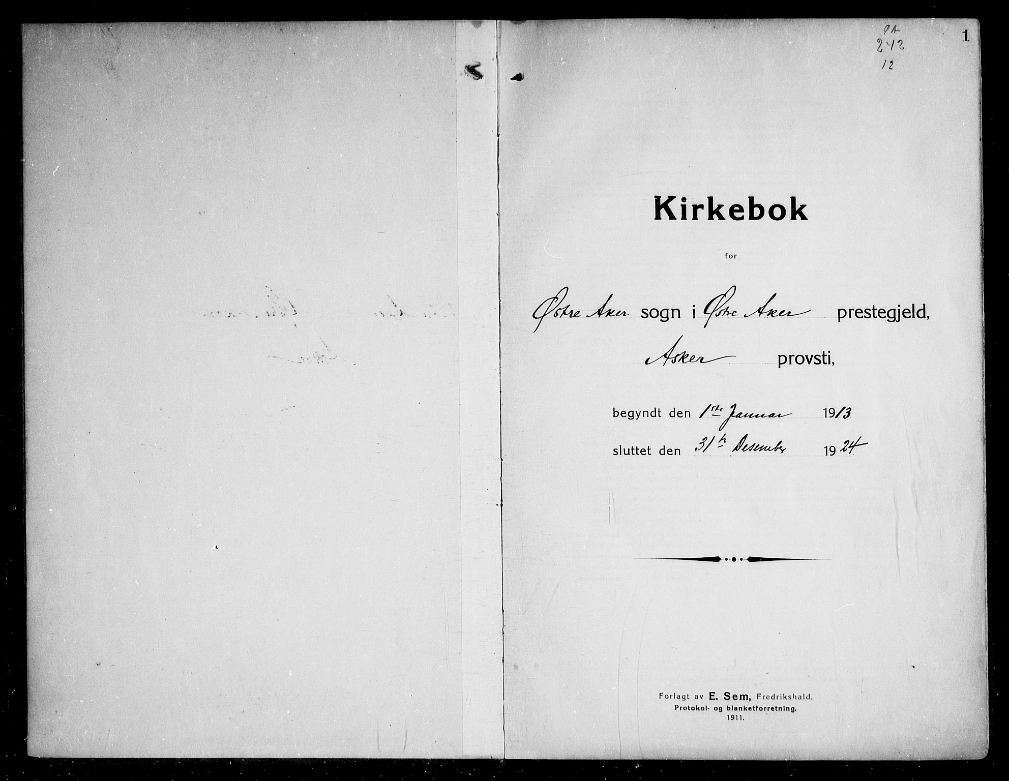 Østre Aker prestekontor Kirkebøker, AV/SAO-A-10840/F/Fa/L0012: Ministerialbok nr. I 12, 1913-1924, s. 1