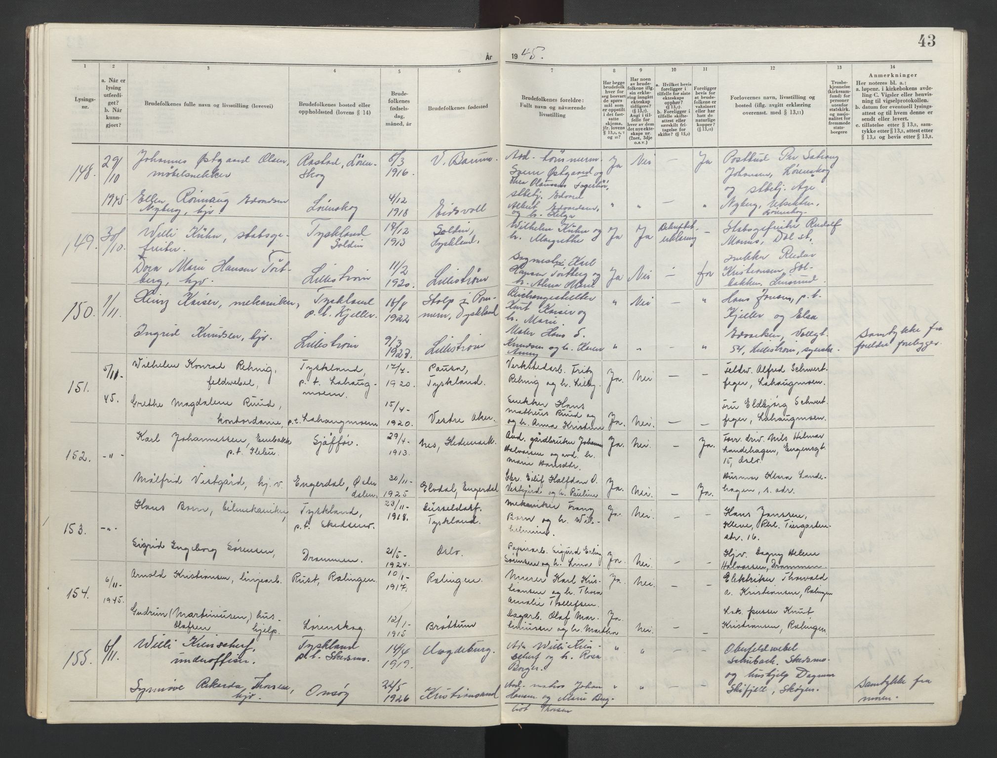 Nedre Romerike sorenskriveri, AV/SAO-A-10469/L/Lc/L0002: Lysingsbok, 1944-1953, s. 43