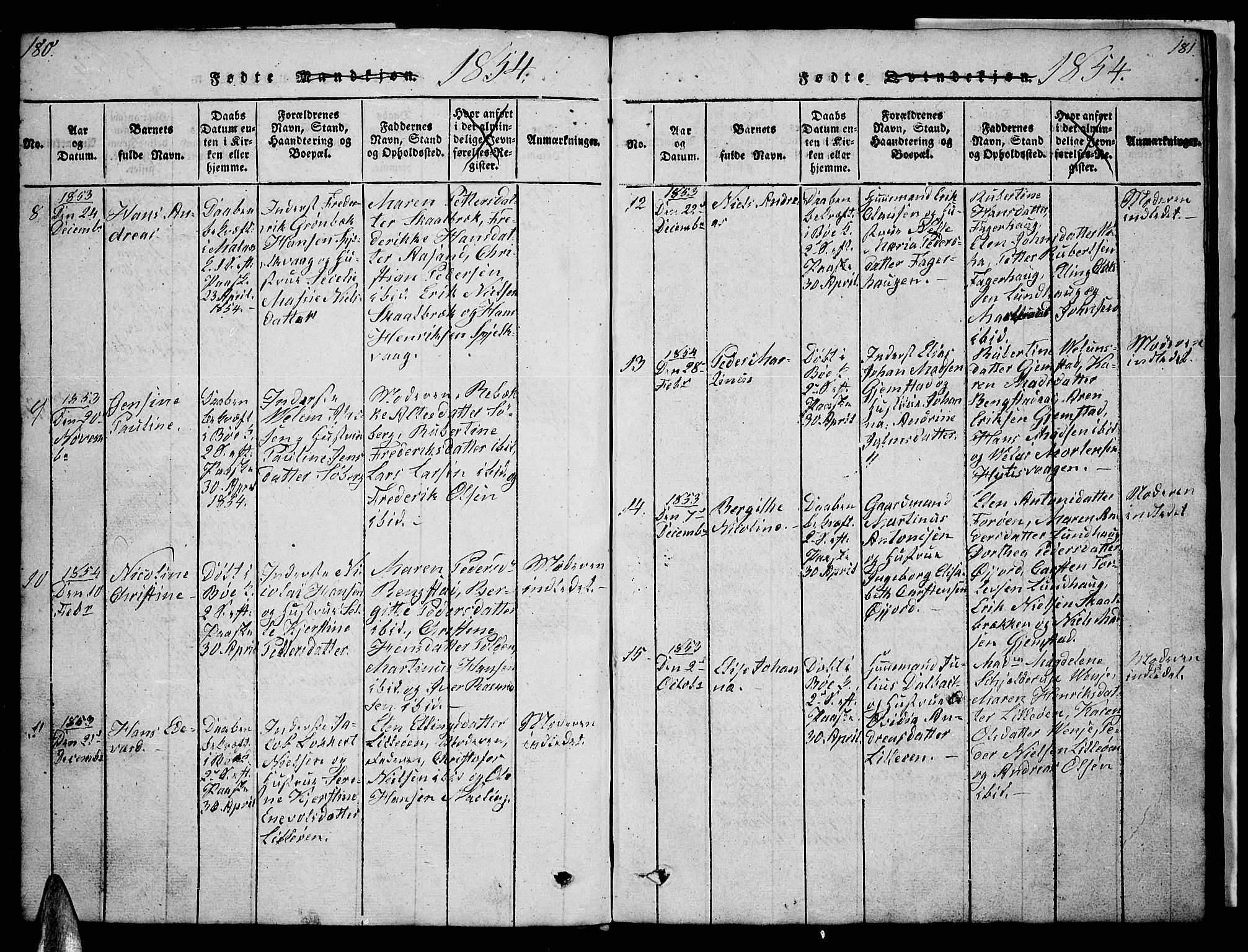 Ministerialprotokoller, klokkerbøker og fødselsregistre - Nordland, SAT/A-1459/891/L1312: Klokkerbok nr. 891C01, 1820-1856, s. 180-181