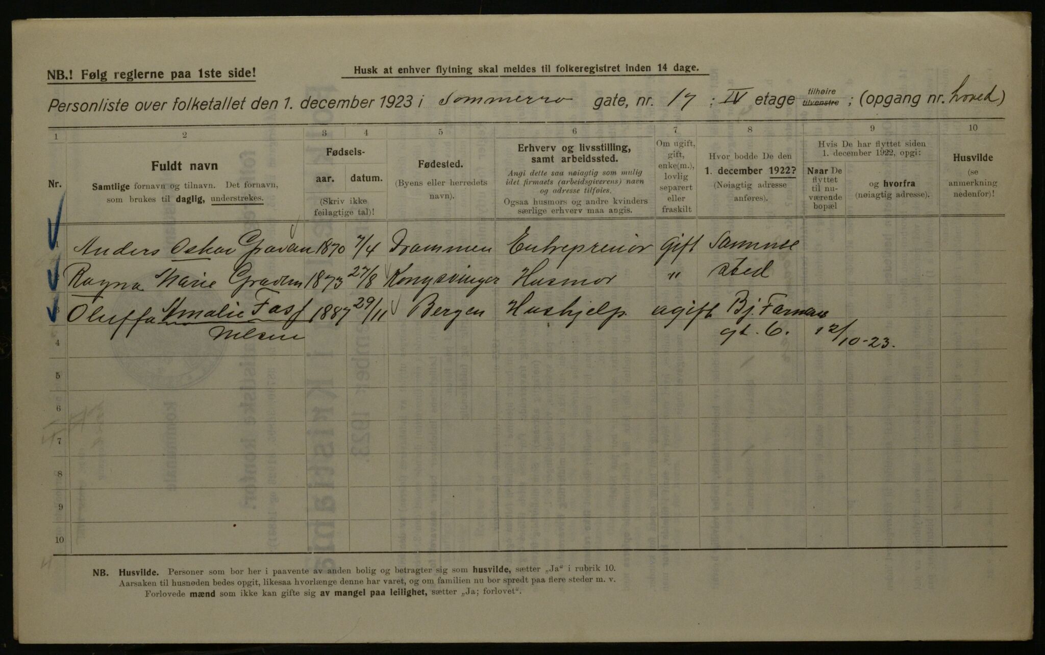 OBA, Kommunal folketelling 1.12.1923 for Kristiania, 1923, s. 109884